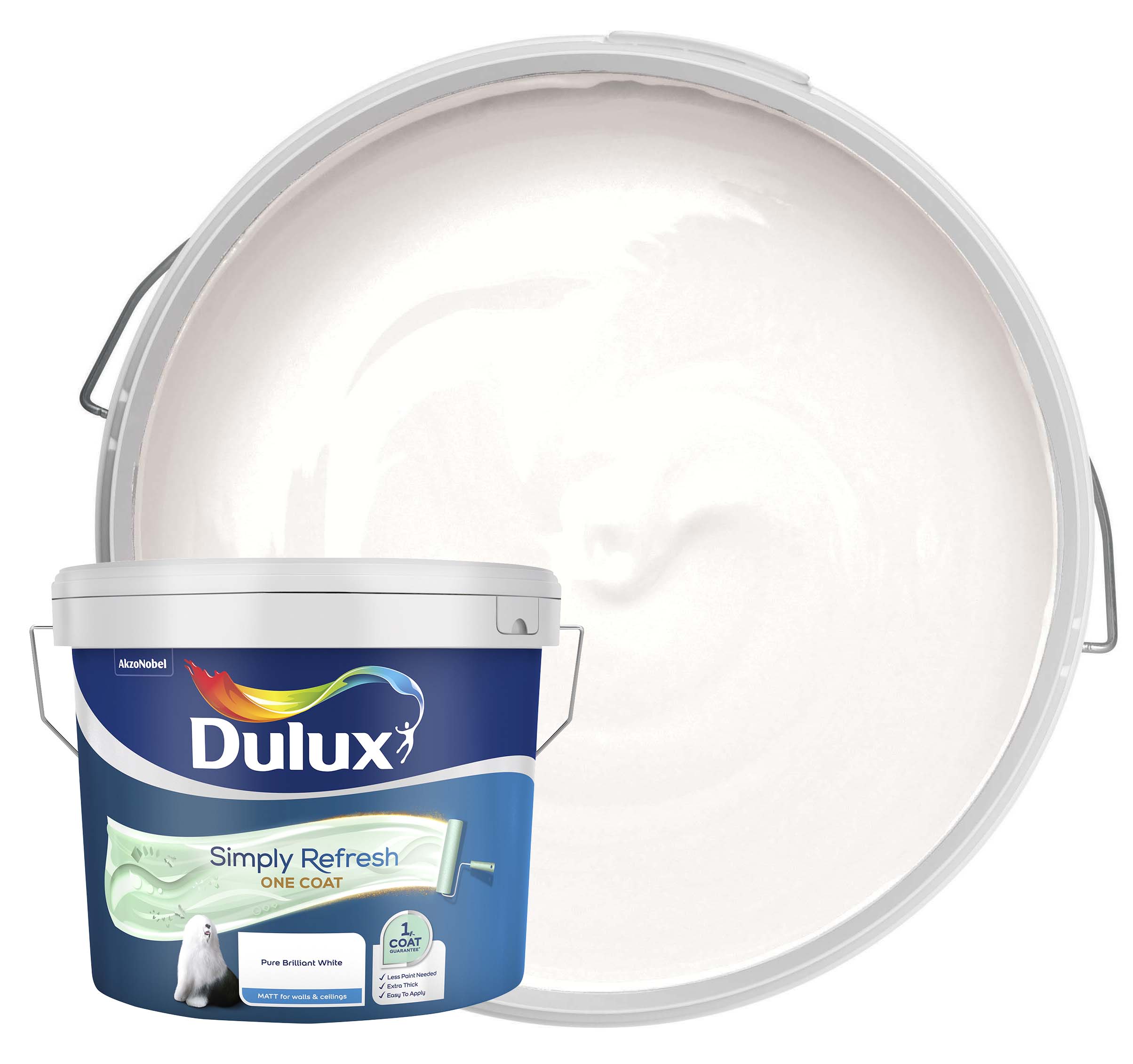 Image of Dulux Simply Refresh One Coat Emulsion Paint - Pure Brilliant White - 10L