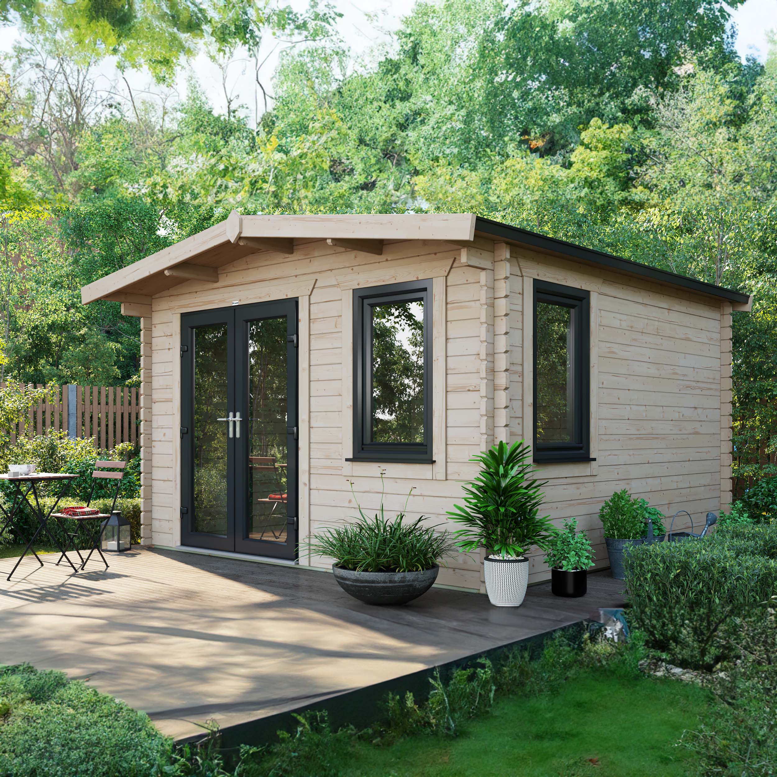 Powersheds Left Hand Door Apex Chalet Log Cabin - 12 x 12ft