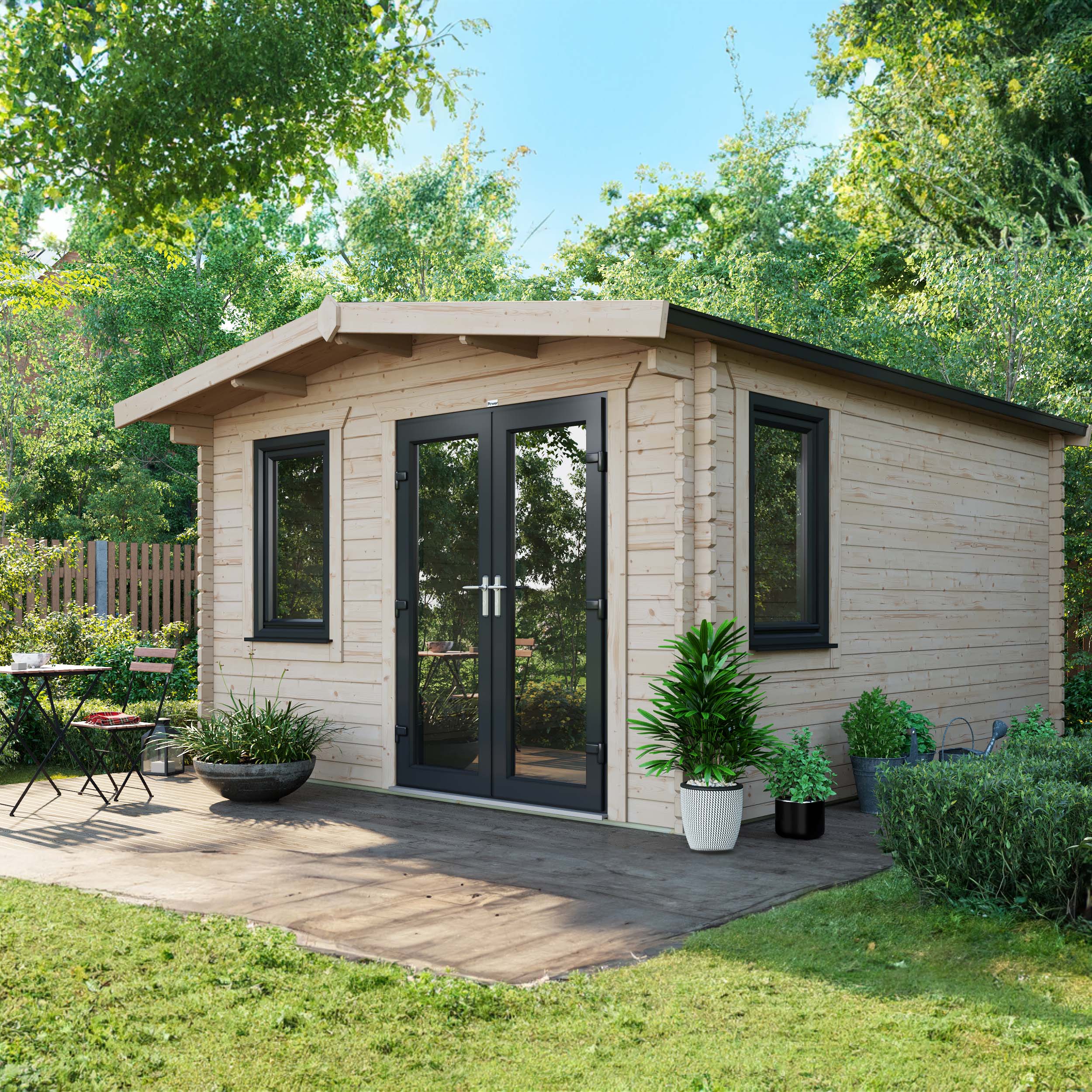 Power Sheds 14 x 12ft Right Hand Door Apex Chalet Log Cabin