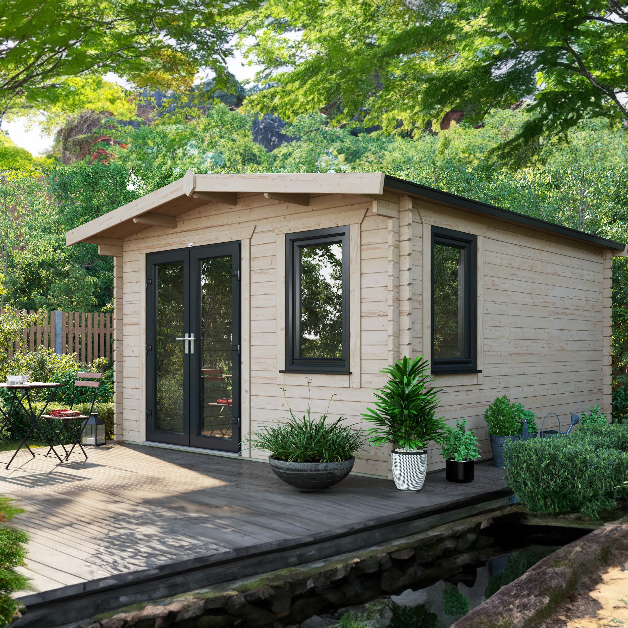 Power Sheds Left Hand Door Apex Chalet Log Cabin - 14 x 12ft