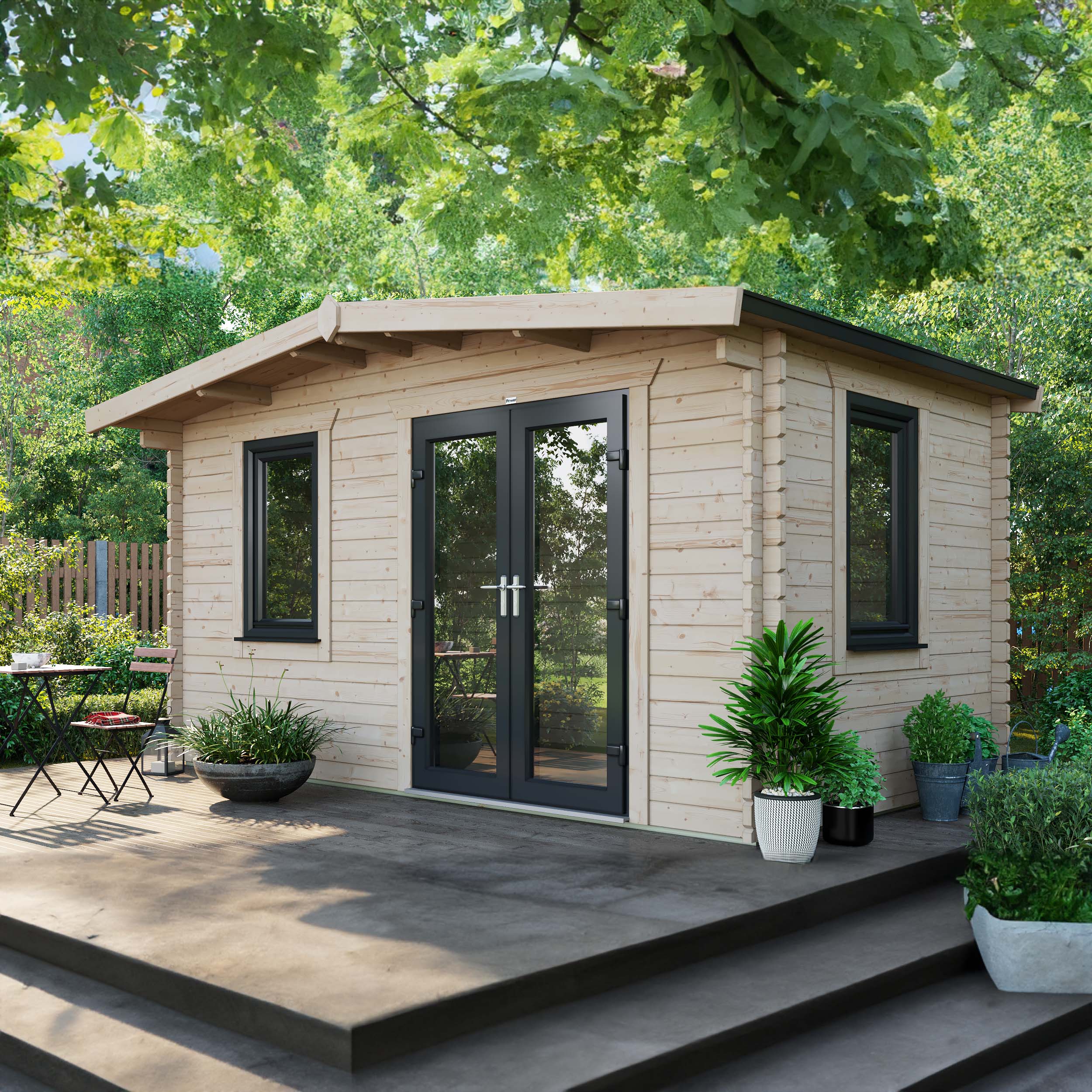 Power Sheds Right Hand Door Apex Chalet Log Cabin - 8 x 14ft