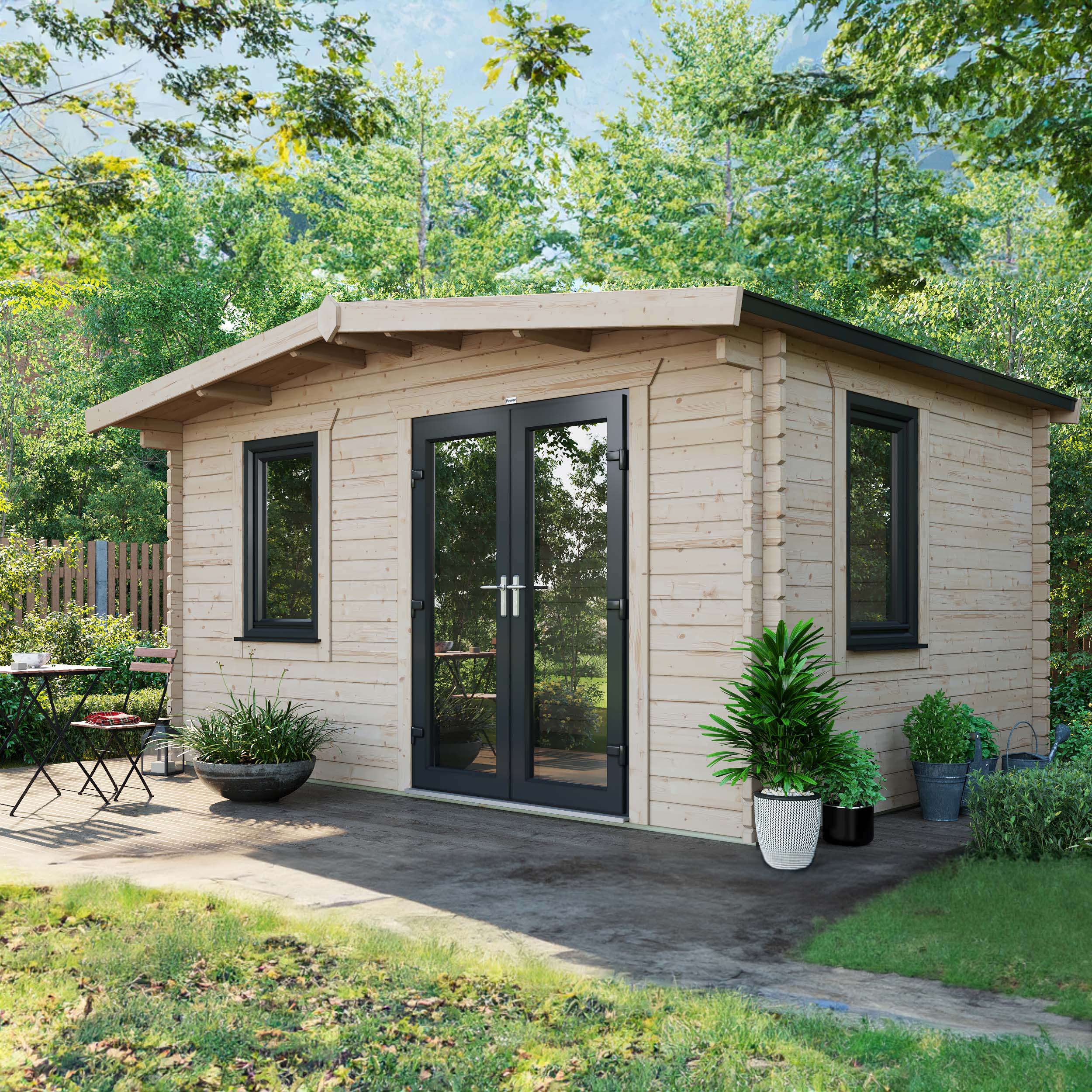 Image of Power Sheds 10 x 14ft Right Hand Door Apex Chalet Log Cabin