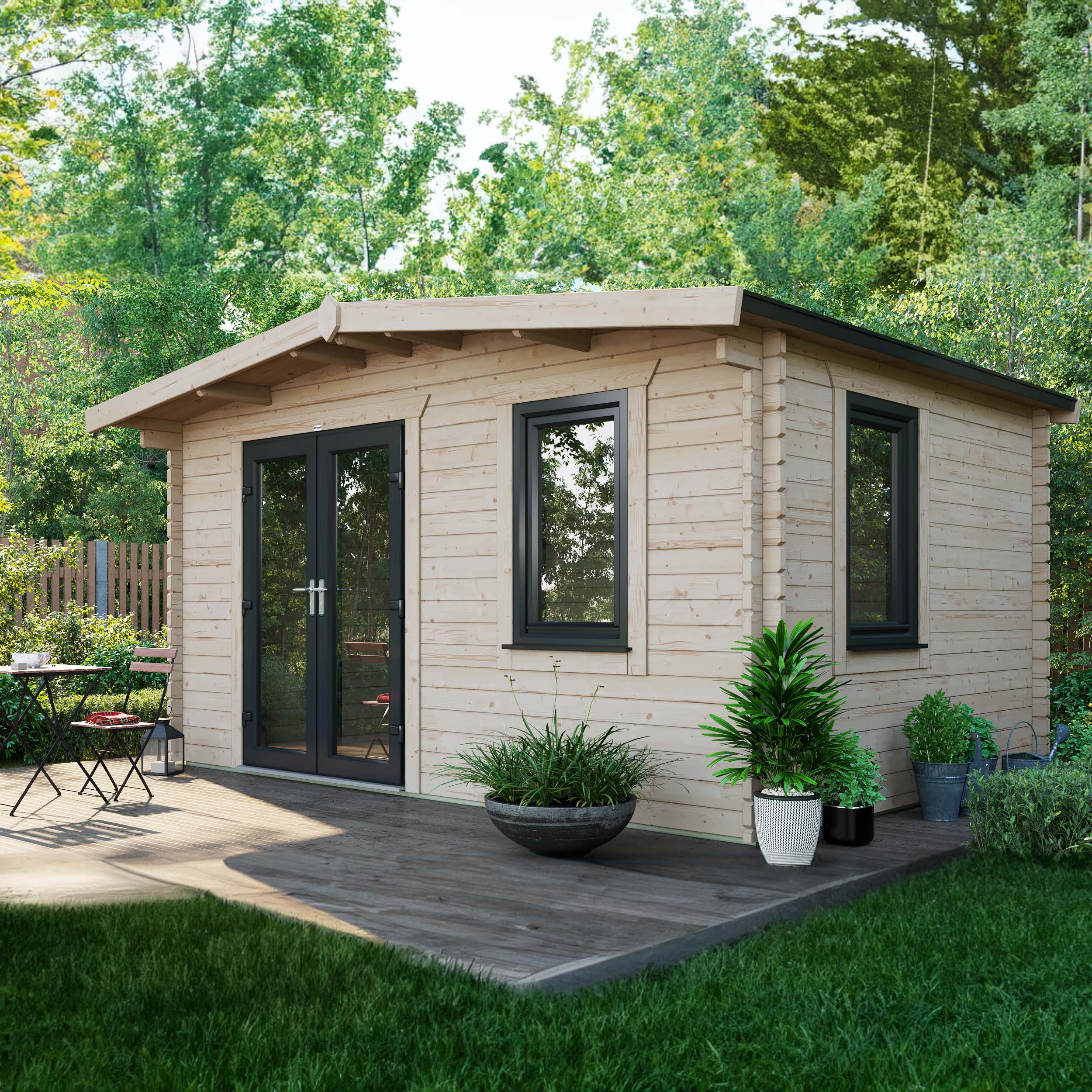 Image of Power Sheds 10 x 14ft Left Hand Door Apex Chalet Log Cabin