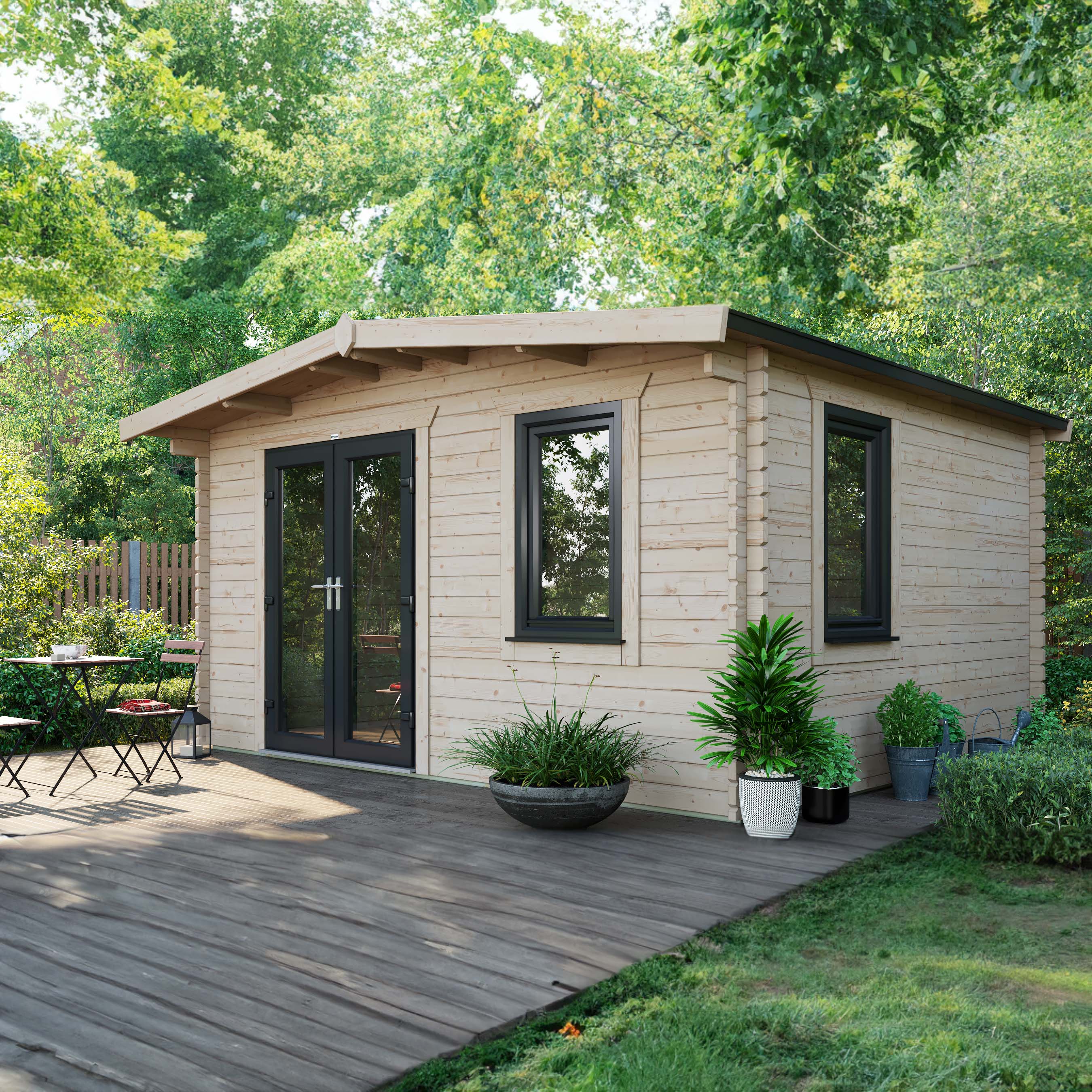 Powersheds Left Hand Door Apex Chalet Log Cabin - 12 x 14ft