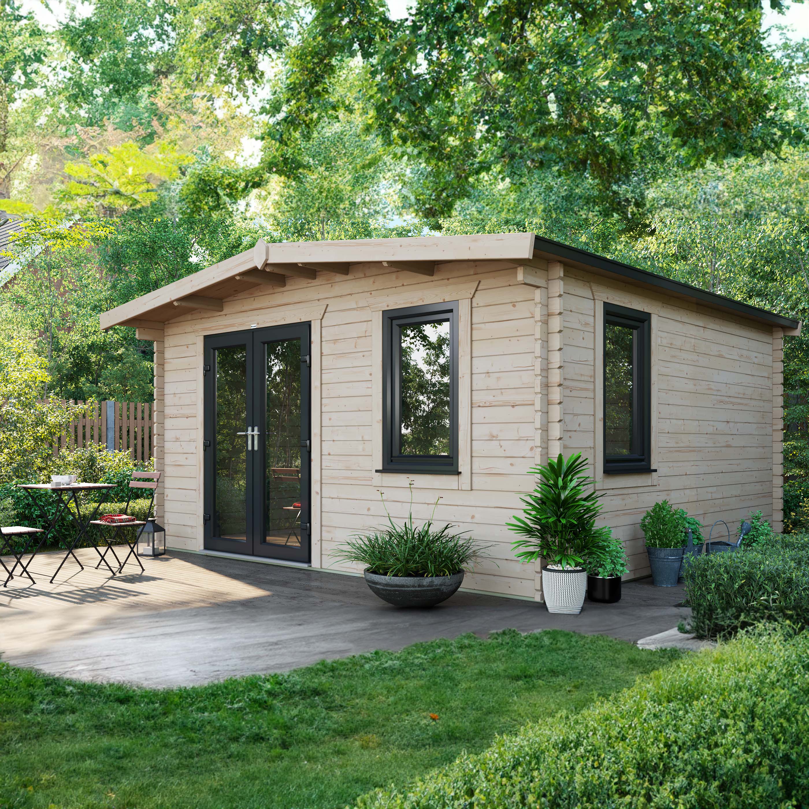 Powersheds Left Hand Door Apex Chalet Log Cabin - 14 x 14ft