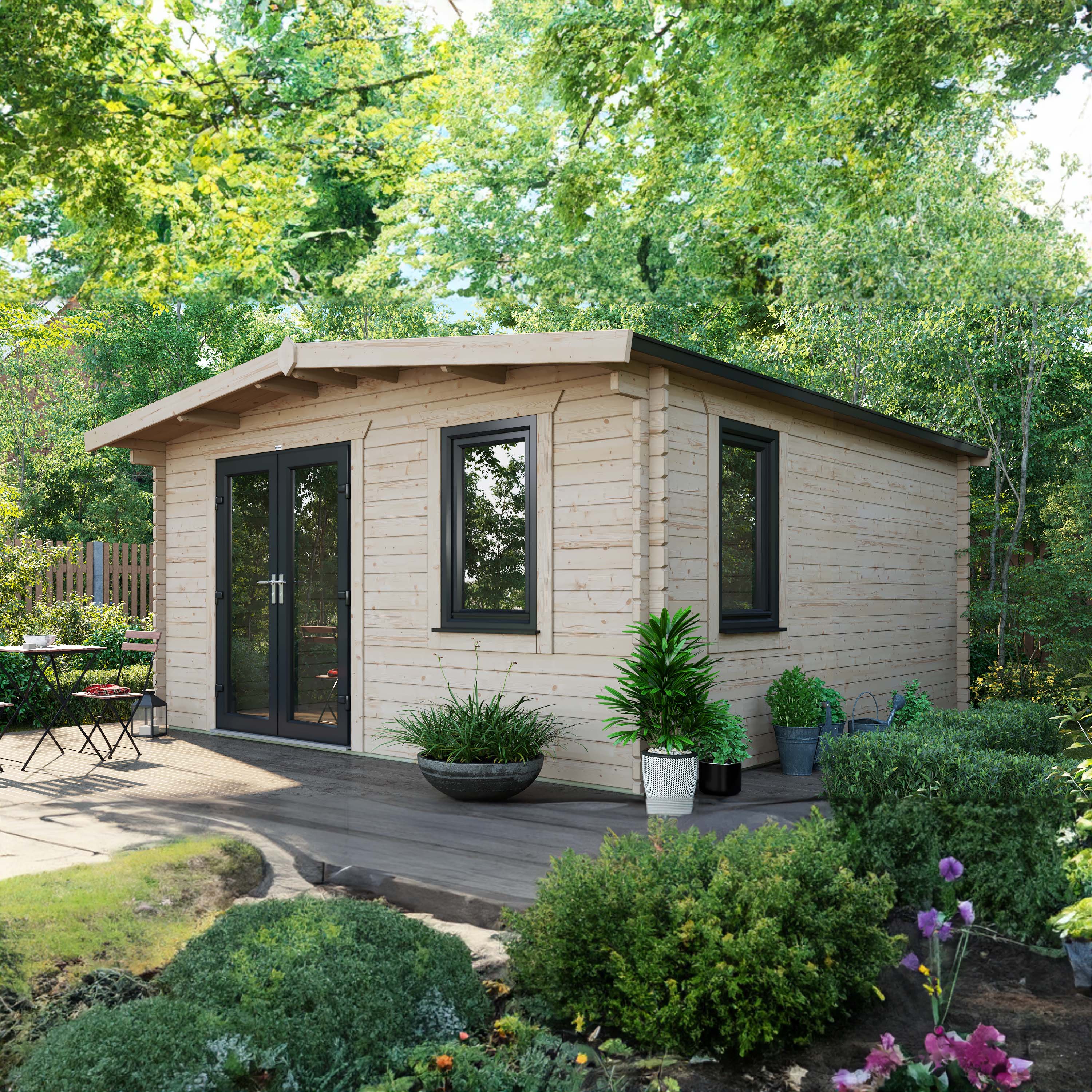Power Sheds 16 x 14ft Left Hand Door Apex Chalet Log Cabin