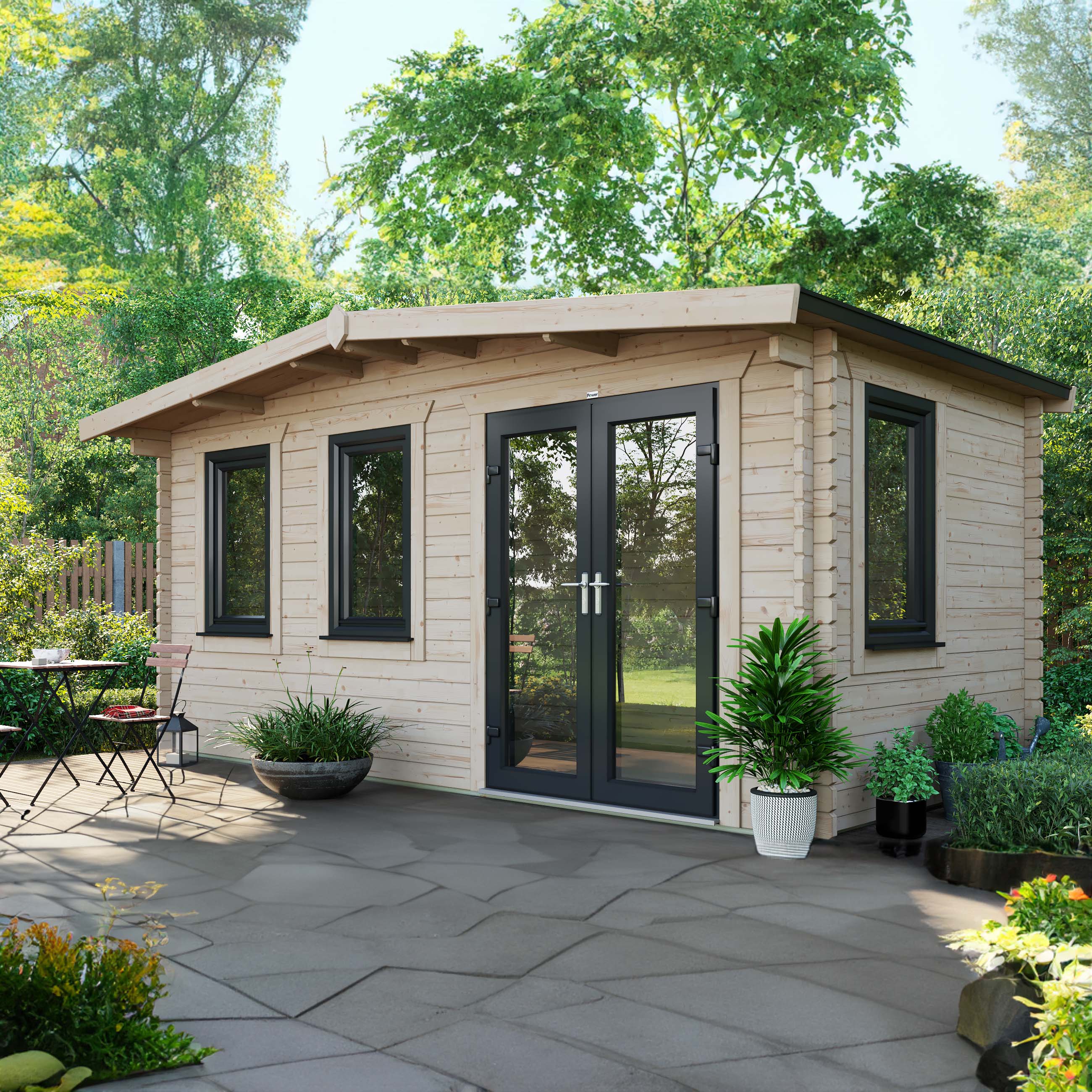 Powersheds Right Hand Door Apex Chalet Log Cabin - 8 x 16ft