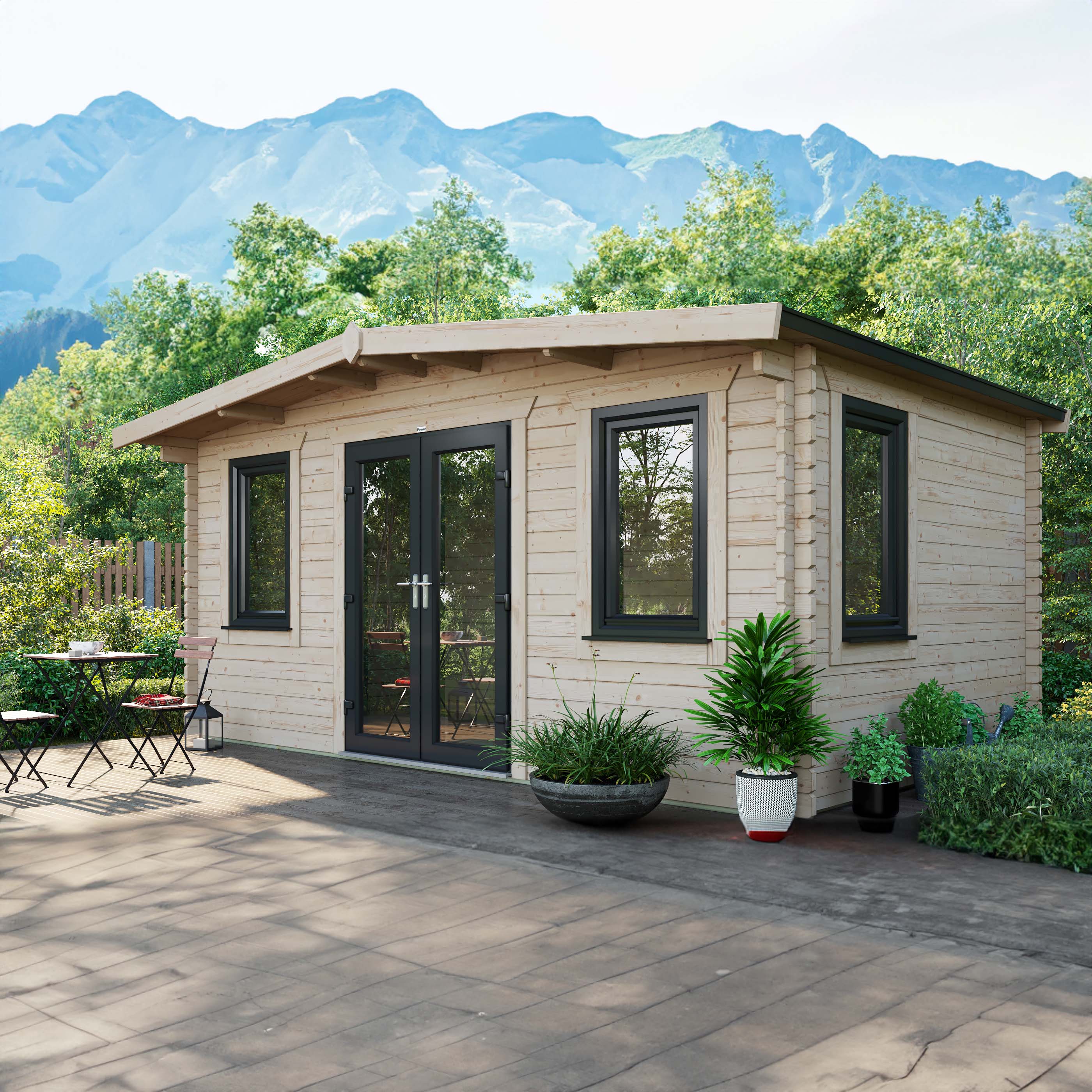 Image of Power Sheds 10 x 16ft Central Doors Apex Chalet Log Cabin