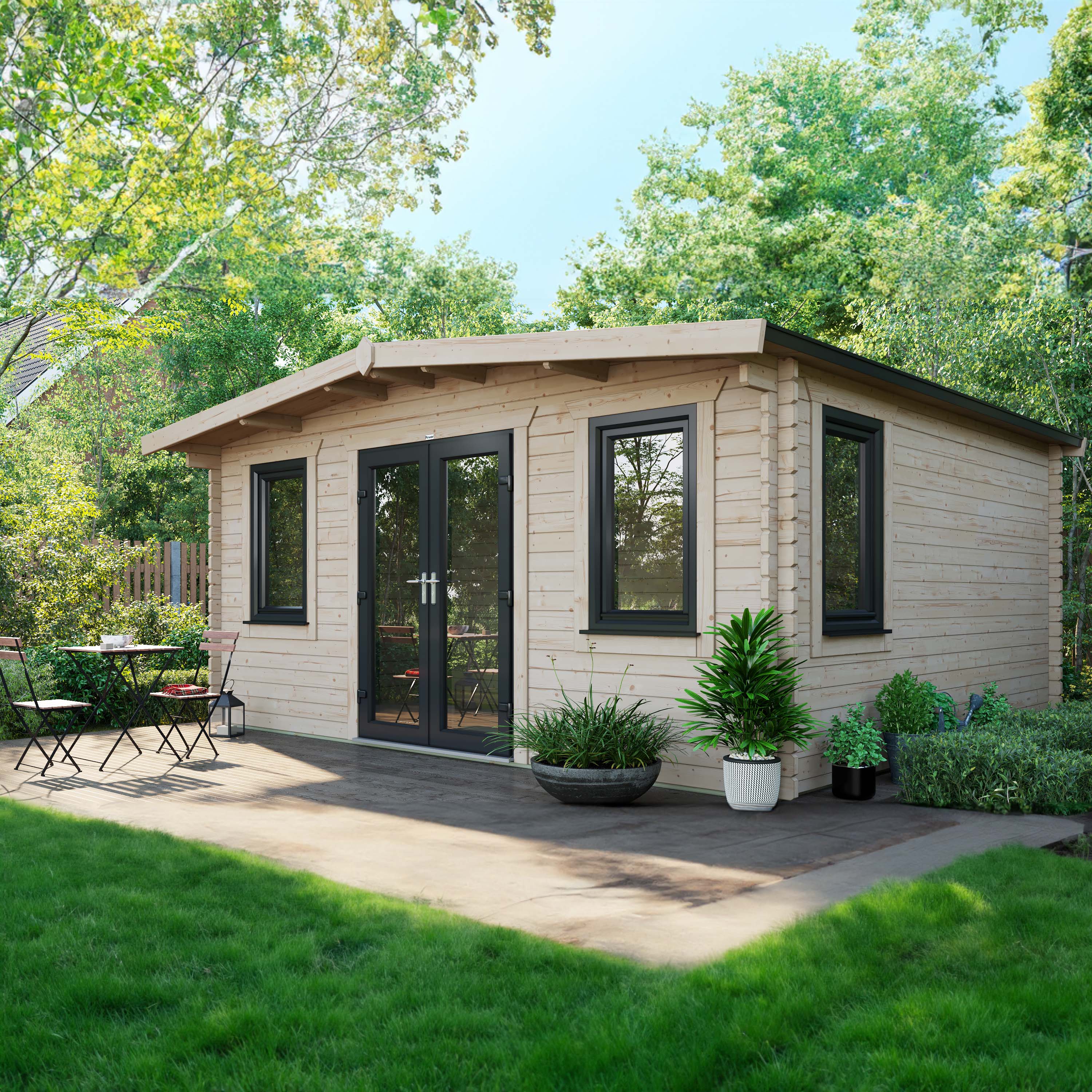 Powersheds Central Doors Apex Chalet Log Cabin - 14 x 16ft