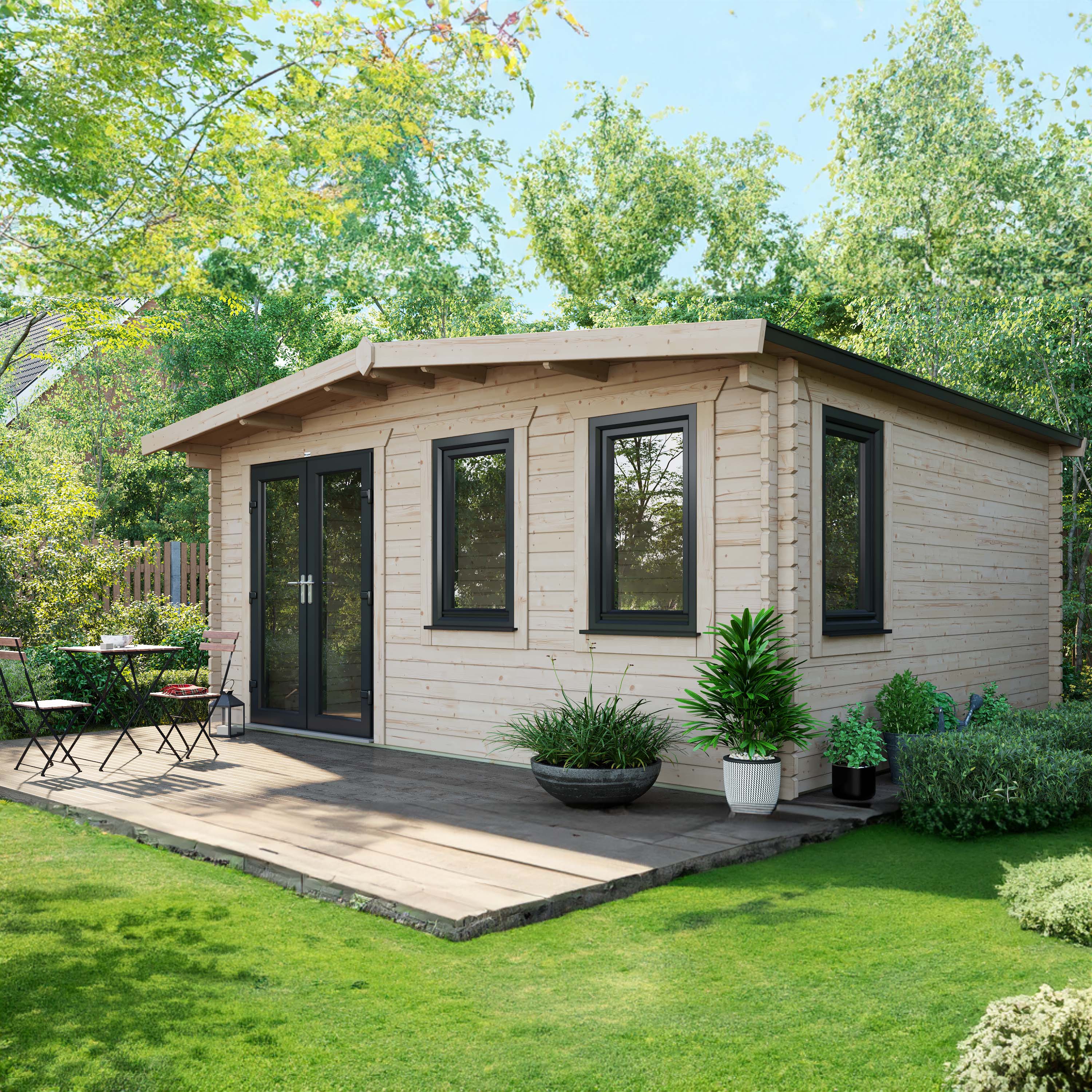 Powersheds Left Hand Door Apex Chalet Log Cabin - 14 x 16ft