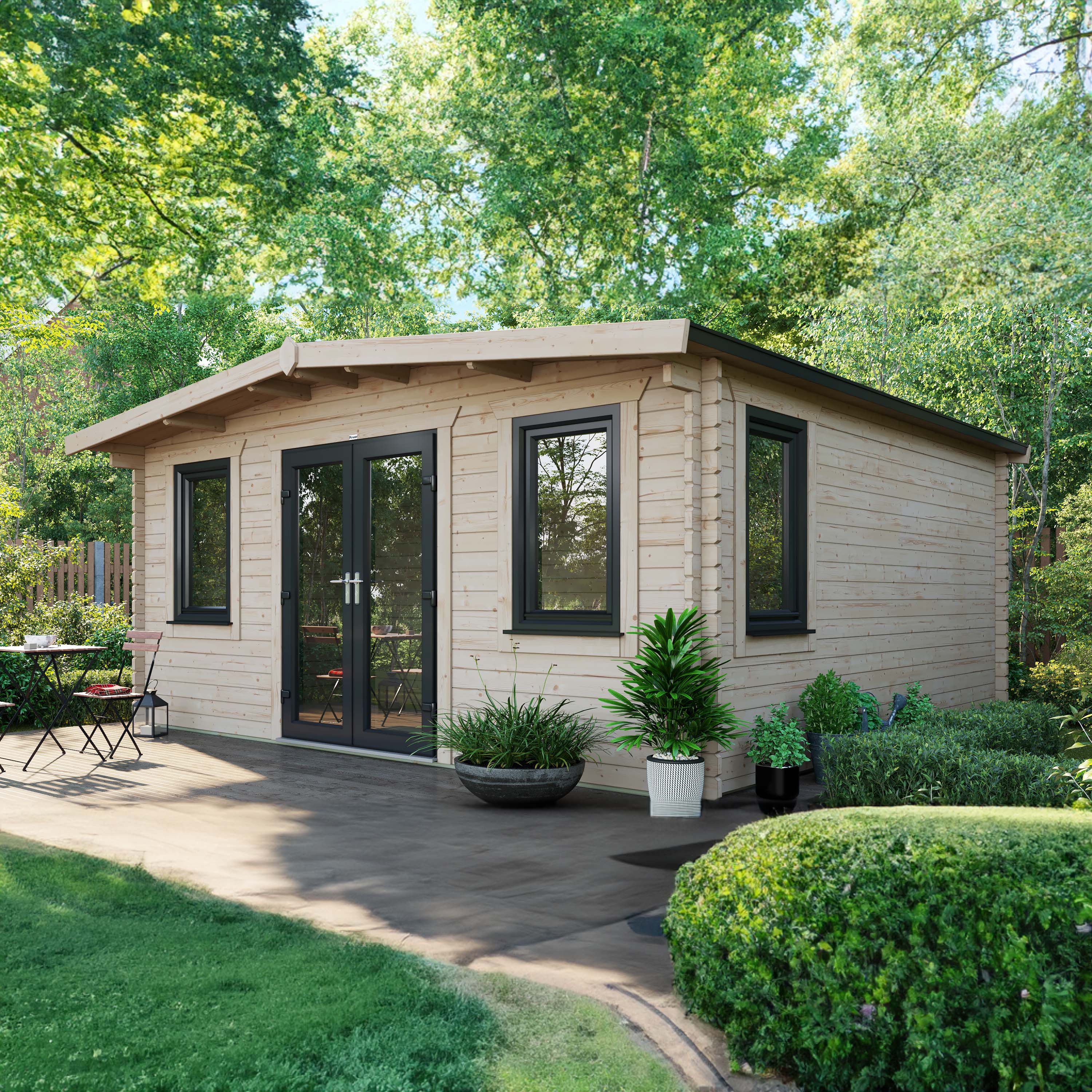 Power Sheds Central Doors Apex Chalet Log Cabin - 16 x 16ft