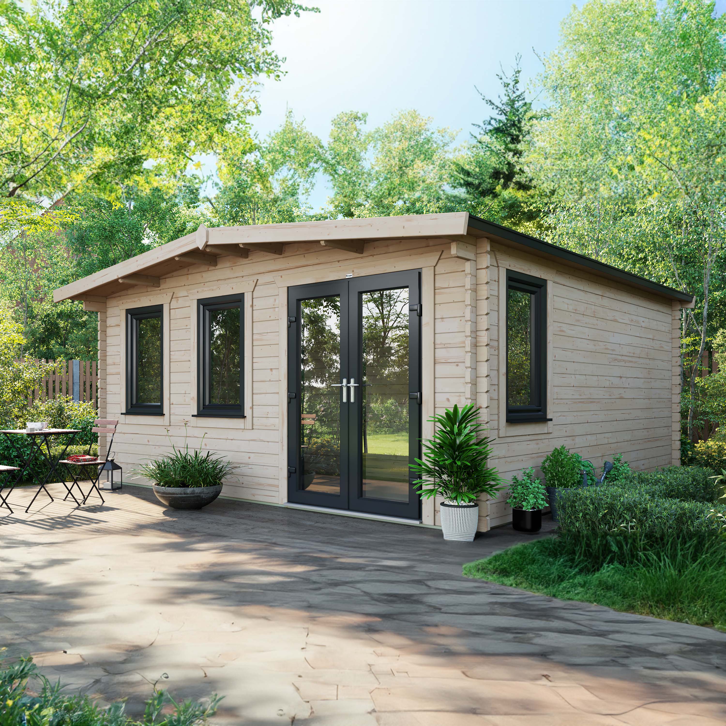 Powersheds Right Hand Door Apex Chalet Log Cabin - 16 x 16ft