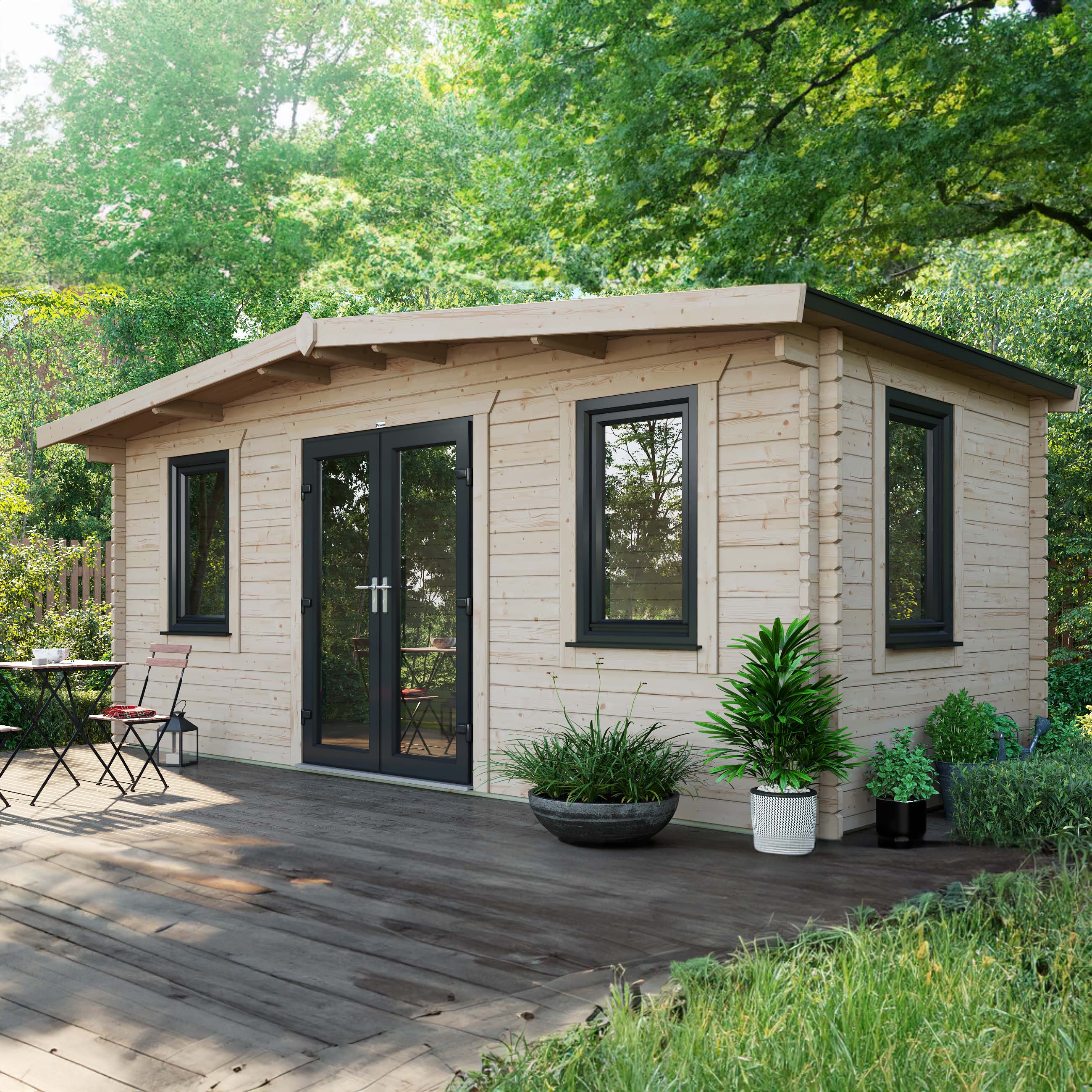 Powersheds Central Doors Apex Chalet Log Cabin - 8 x 18ft