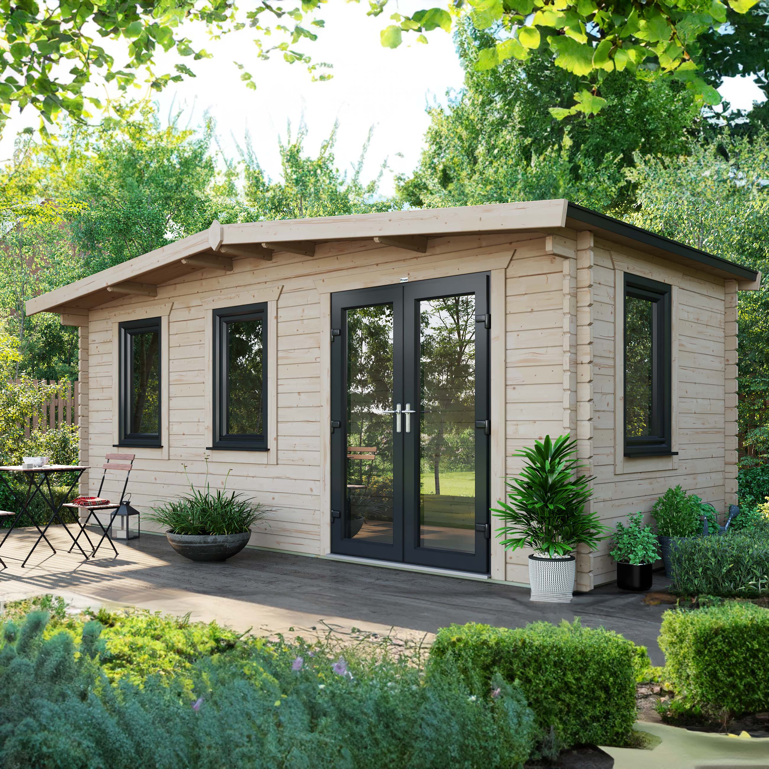 Powersheds Right Hand Door Apex Chalet Log Cabin - 8 x 18ft