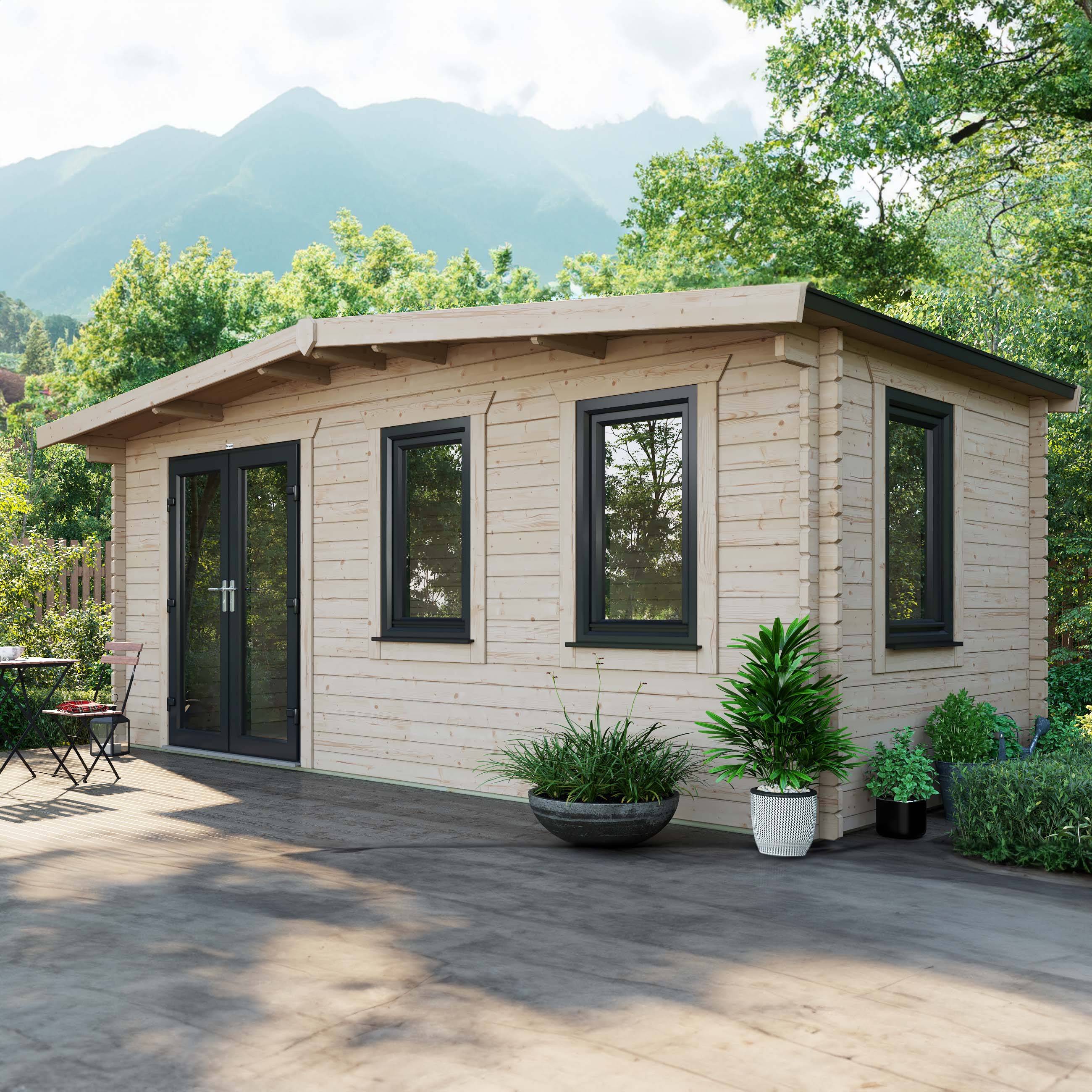 Image of Power Sheds 8 x 18ft Left Hand Door Apex Chalet Log Cabin