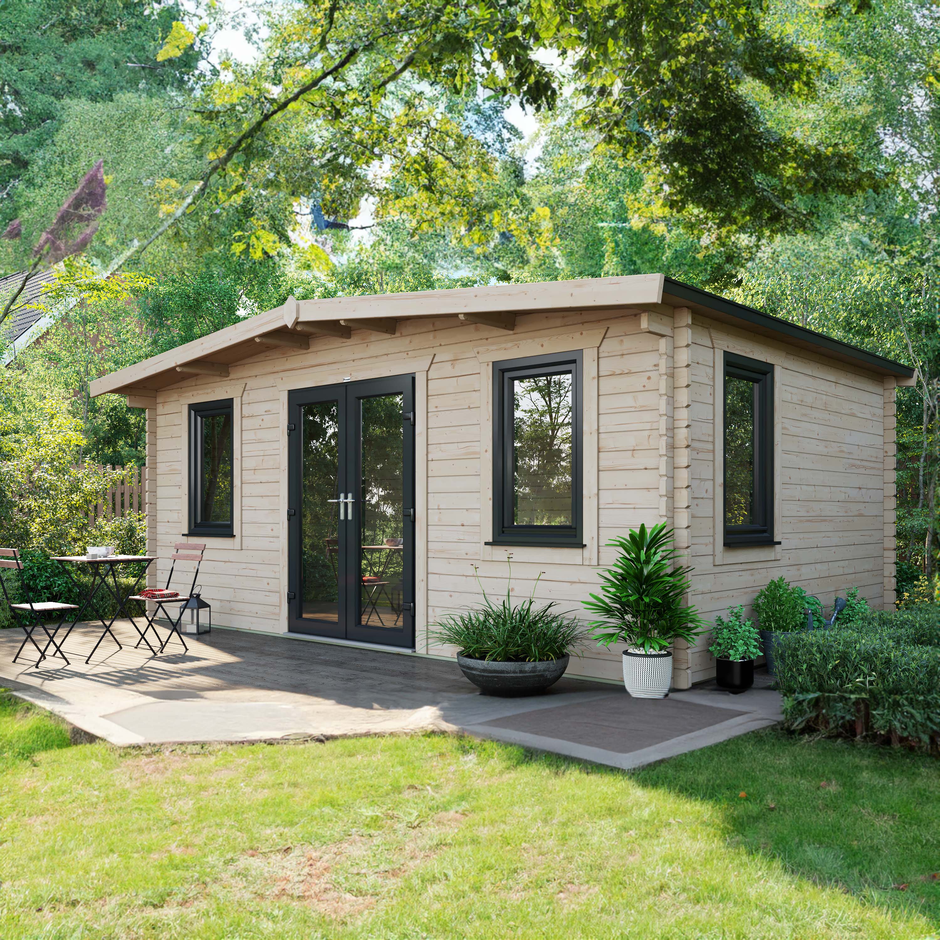 Image of Power Sheds 12 x 18ft Central Doors Apex Chalet Log Cabin