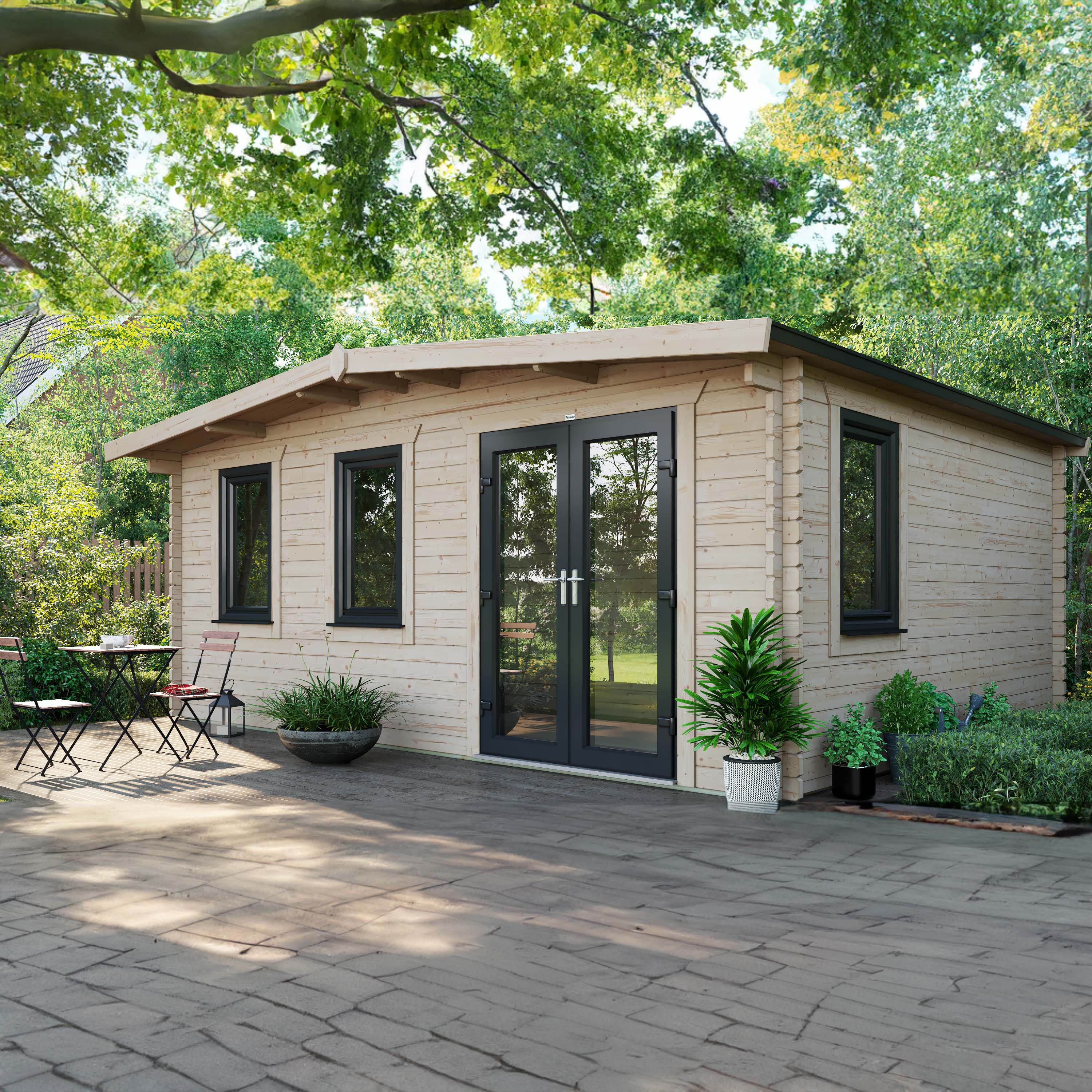 Image of Power Sheds 14 x 18ft Right Hand Door Apex Chalet Log Cabin