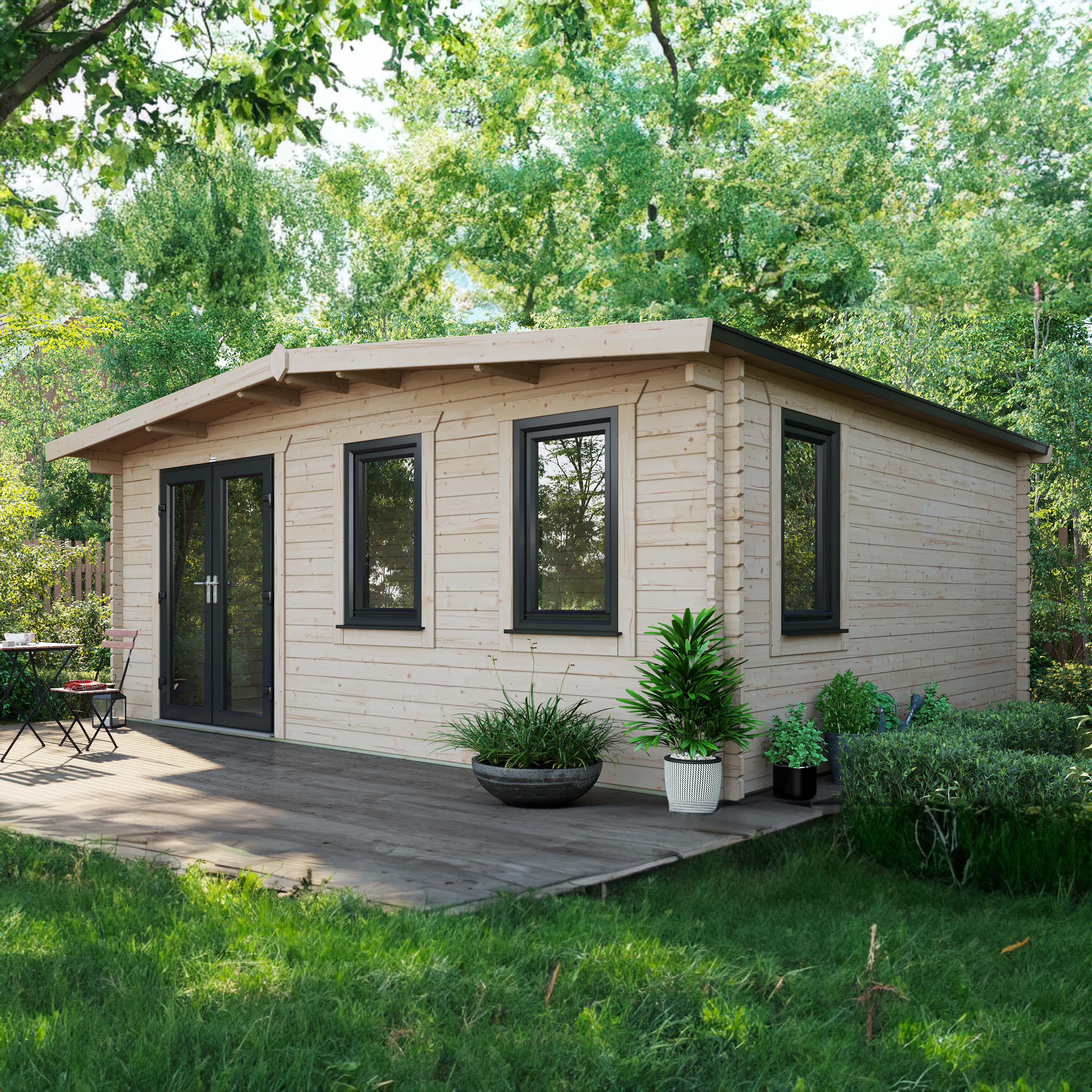Power Sheds Left Hand Door Apex Chalet Log Cabin, in Natural, Wood, Size: 16x18ft