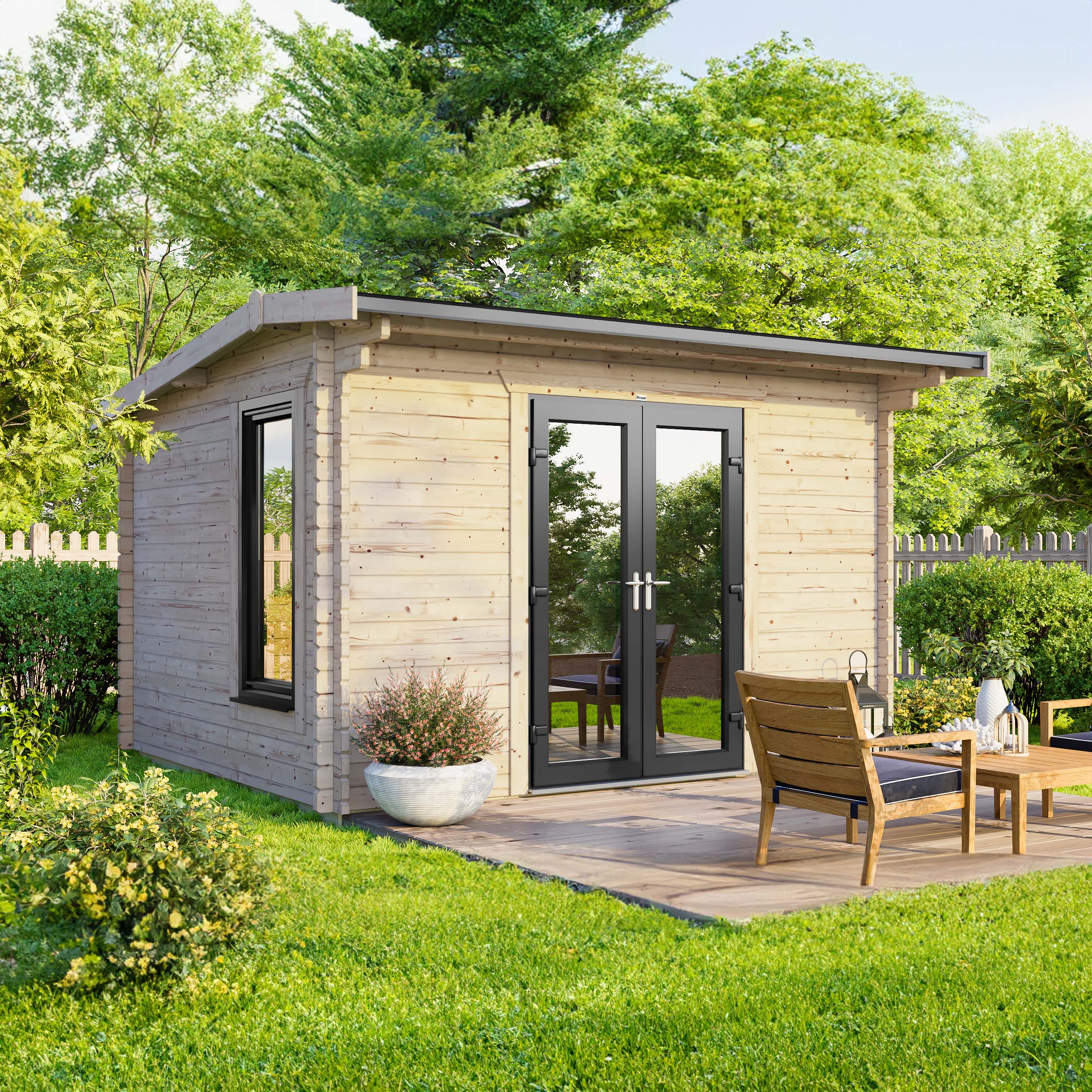 Powersheds Central Doors Apex Log Cabin - 12 x 8ft