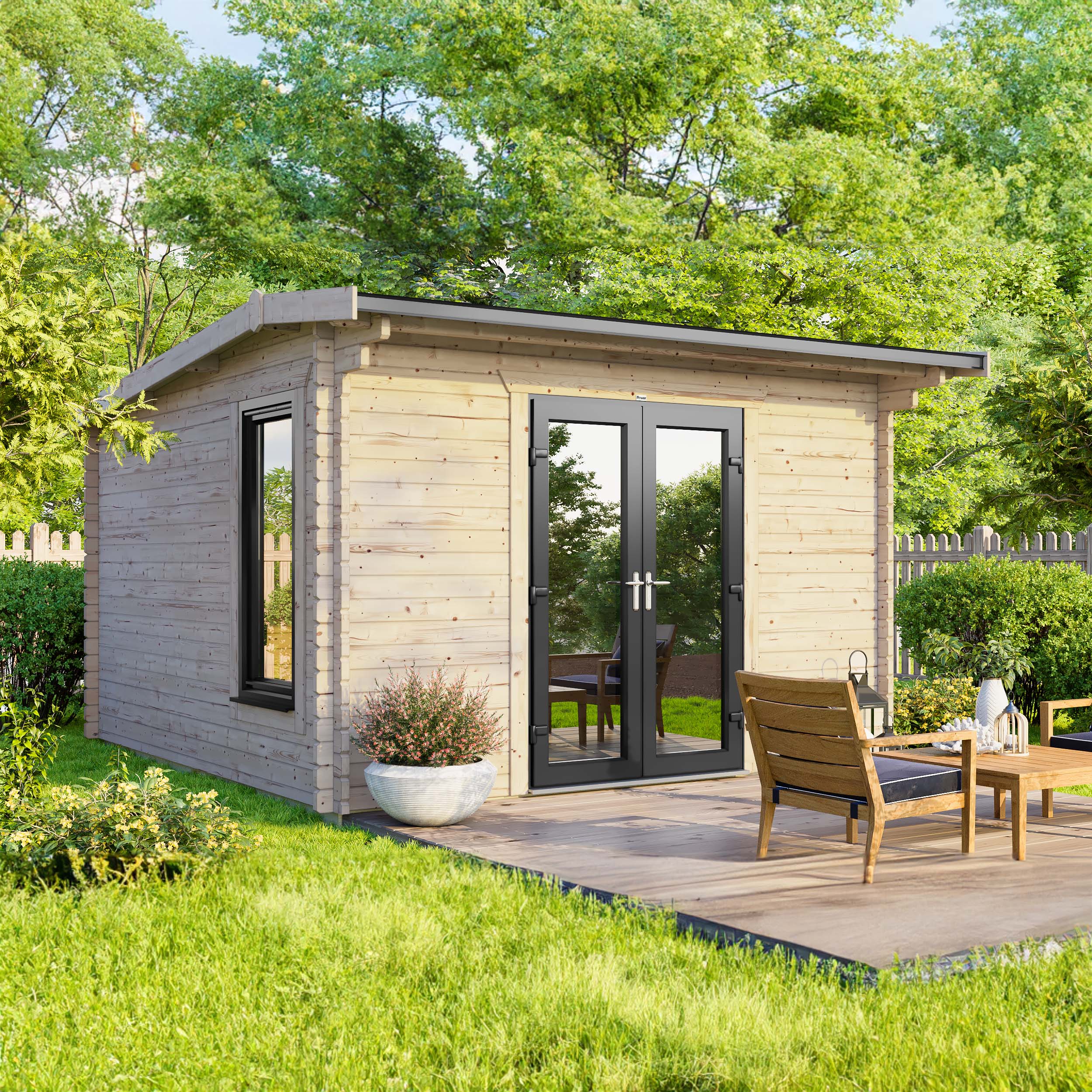 Powersheds Central Doors Apex Log Cabin - 12 x 10ft