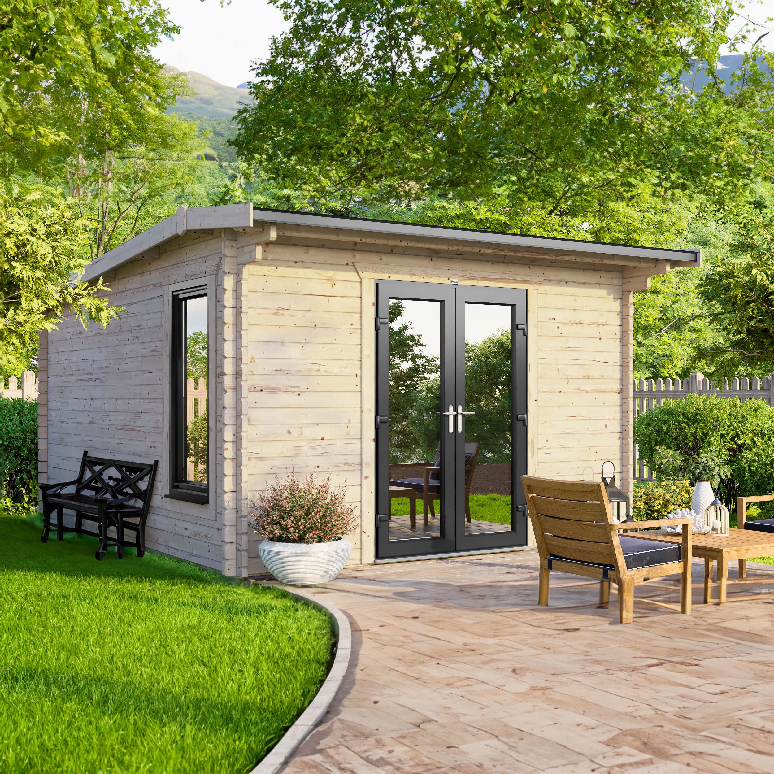 Powersheds Central Doors Apex Log Cabin - 12 x 12ft