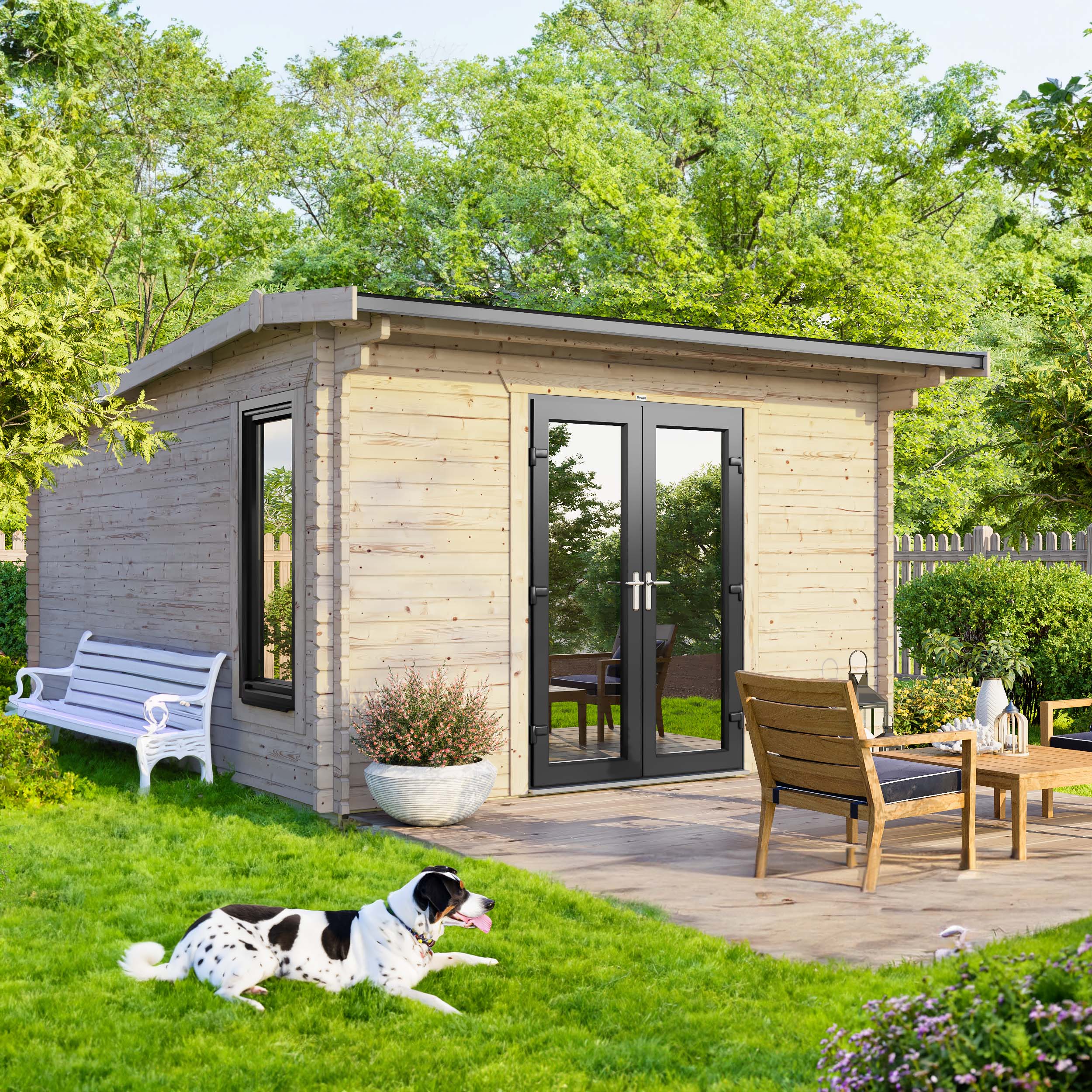 Powersheds Central Doors Apex Log Cabin - 12 x 14ft