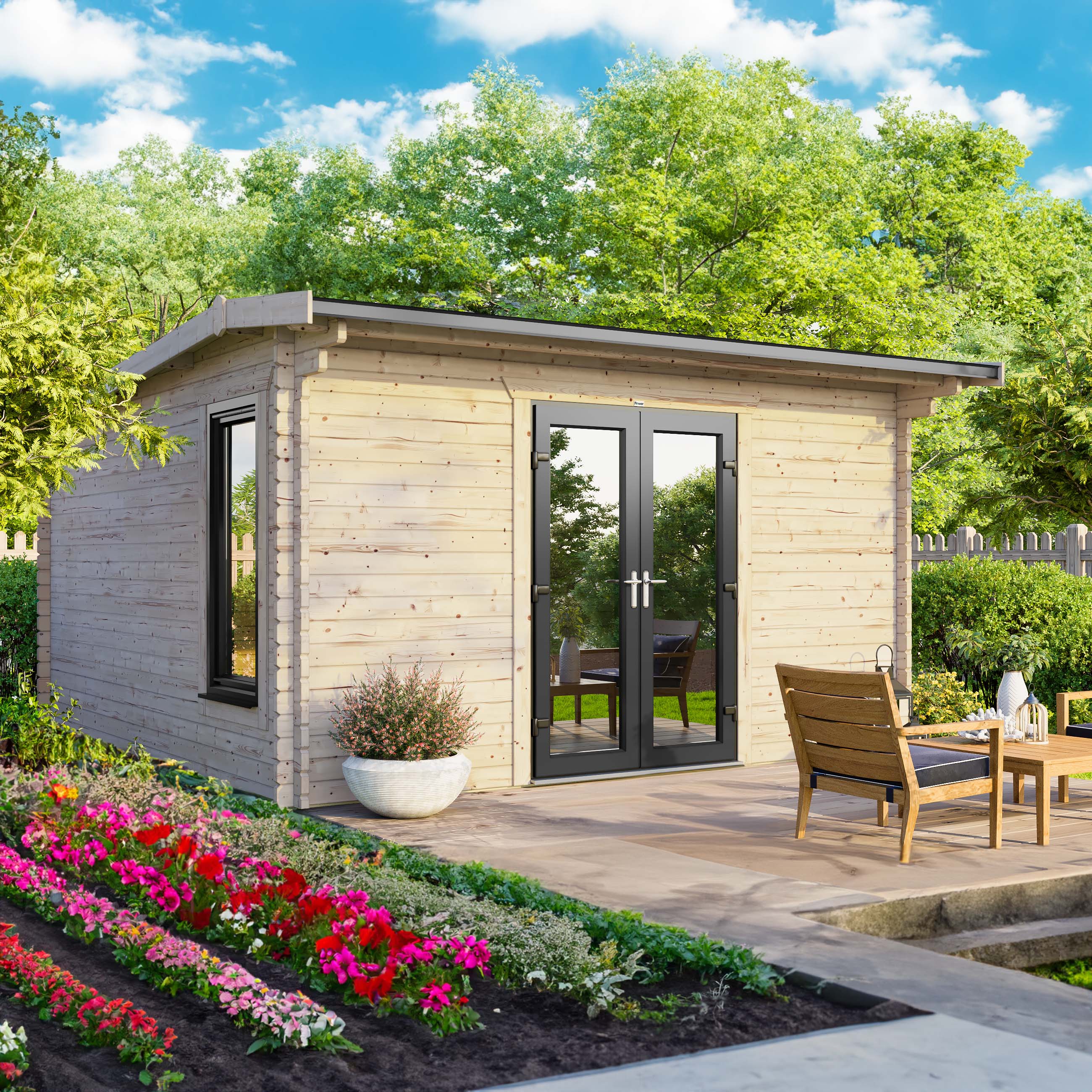 Powersheds Central Doors Apex Log Cabin - 14 x 12ft