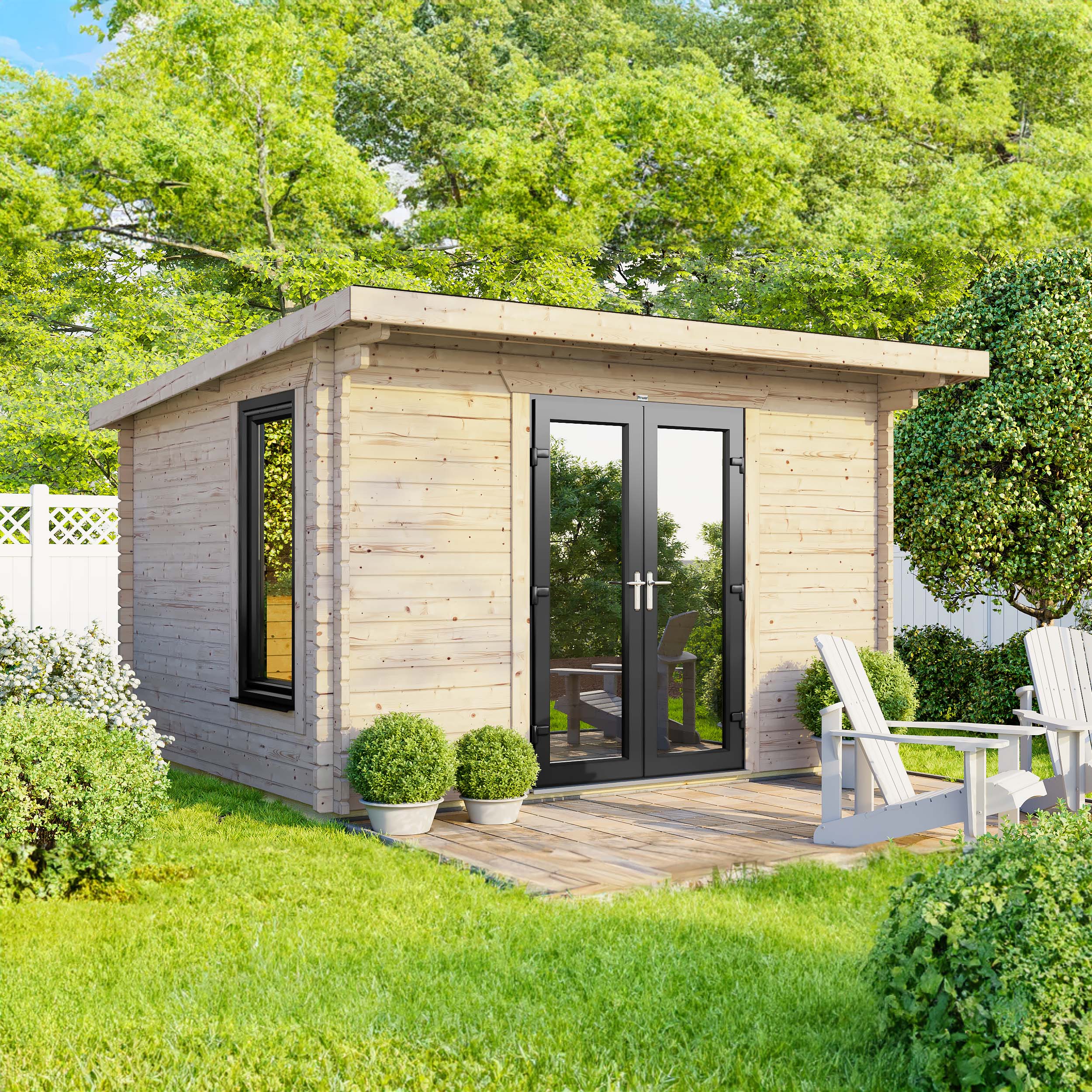 Power Sheds Central Doors Pent Log Cabin - 12 x 8ft