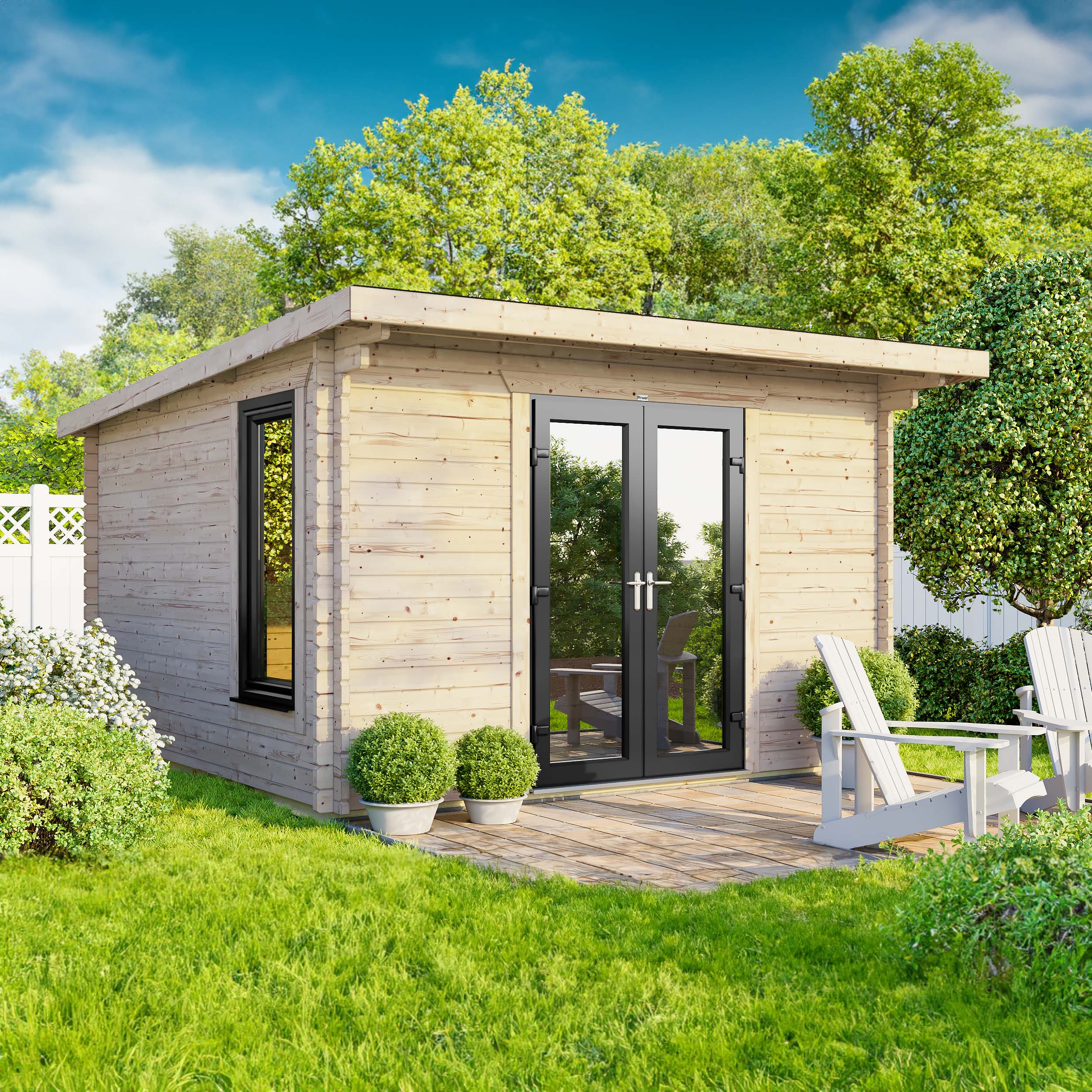 Power Sheds Central Doors Pent Log Cabin - 12 x 10ft