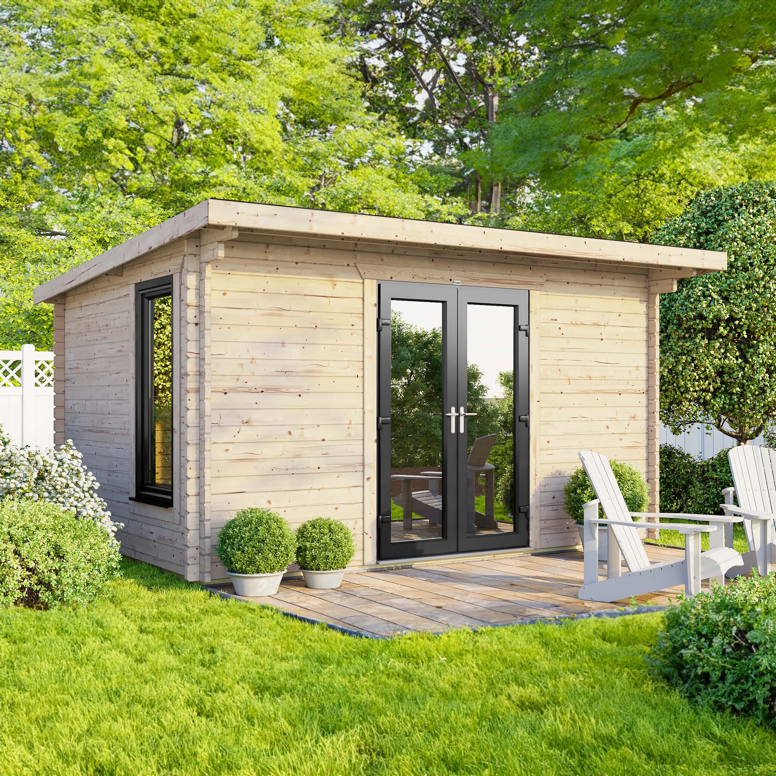 Powersheds Central Doors Pent Log Cabin - 14 x 8ft