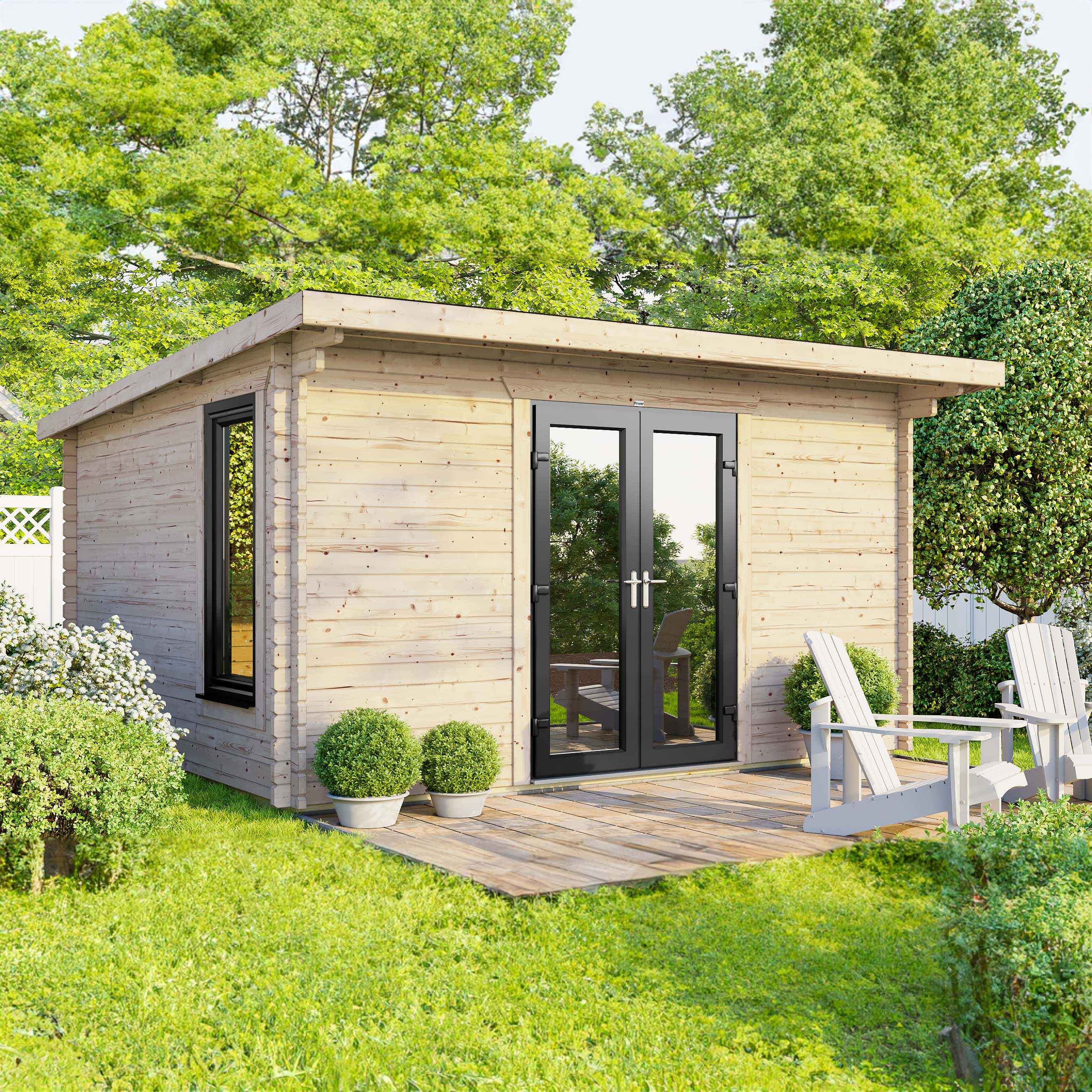 Powersheds Central Doors Pent Log Cabin - 14 x 10ft