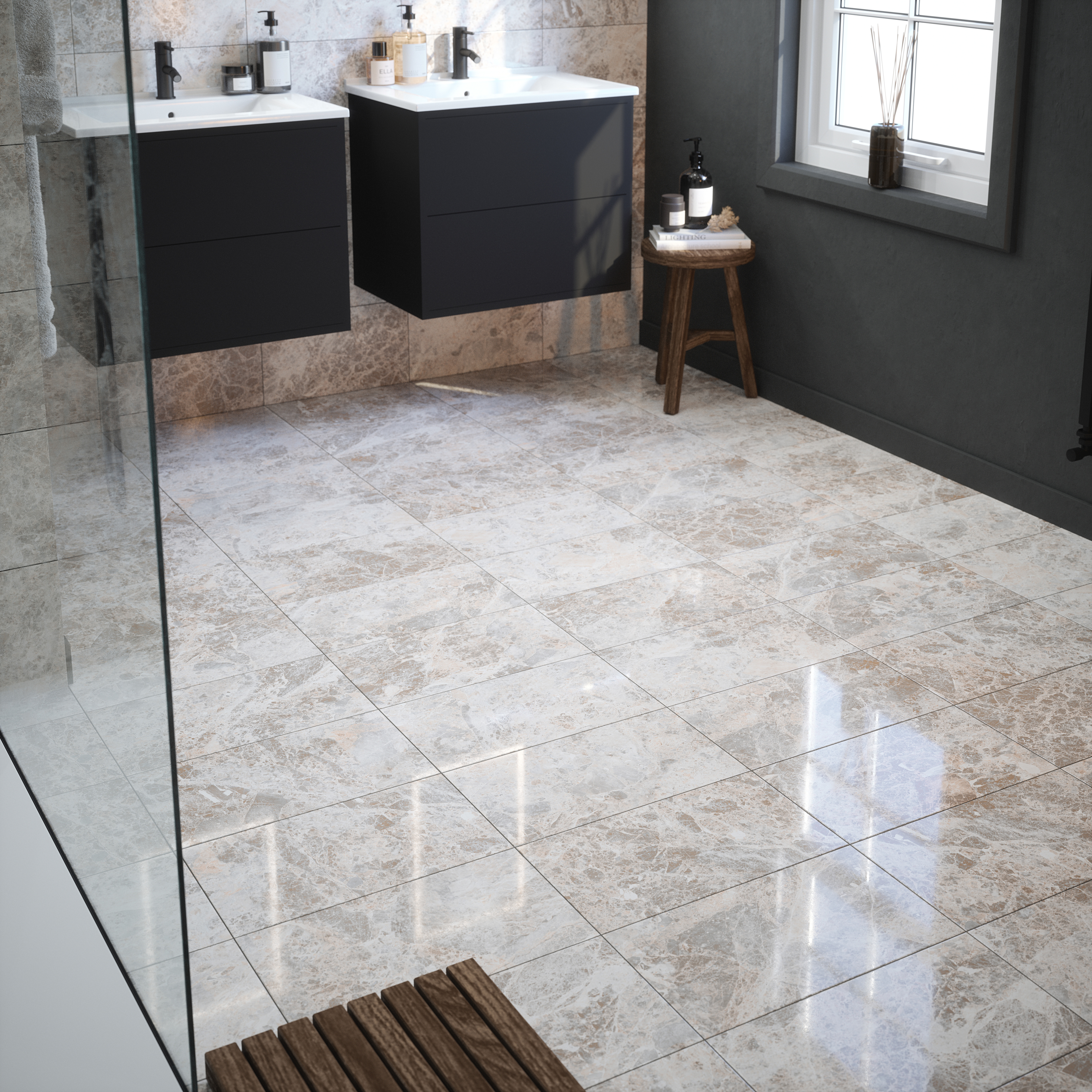 Image of Wickes Avellino Cappuccino Grey Ceramic Wall & Floor Tile - 450 x 250mm