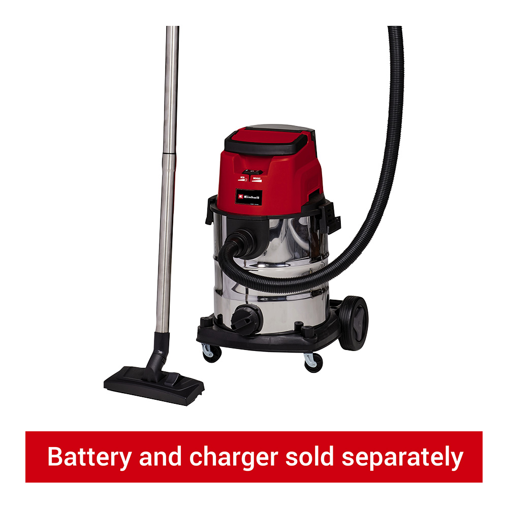 Image of Einhell Power X-Change TE-VC 36/25 Li S-Solo, 36V 25L Cordless Stainless Steel Wet & Dry Vac - Bare