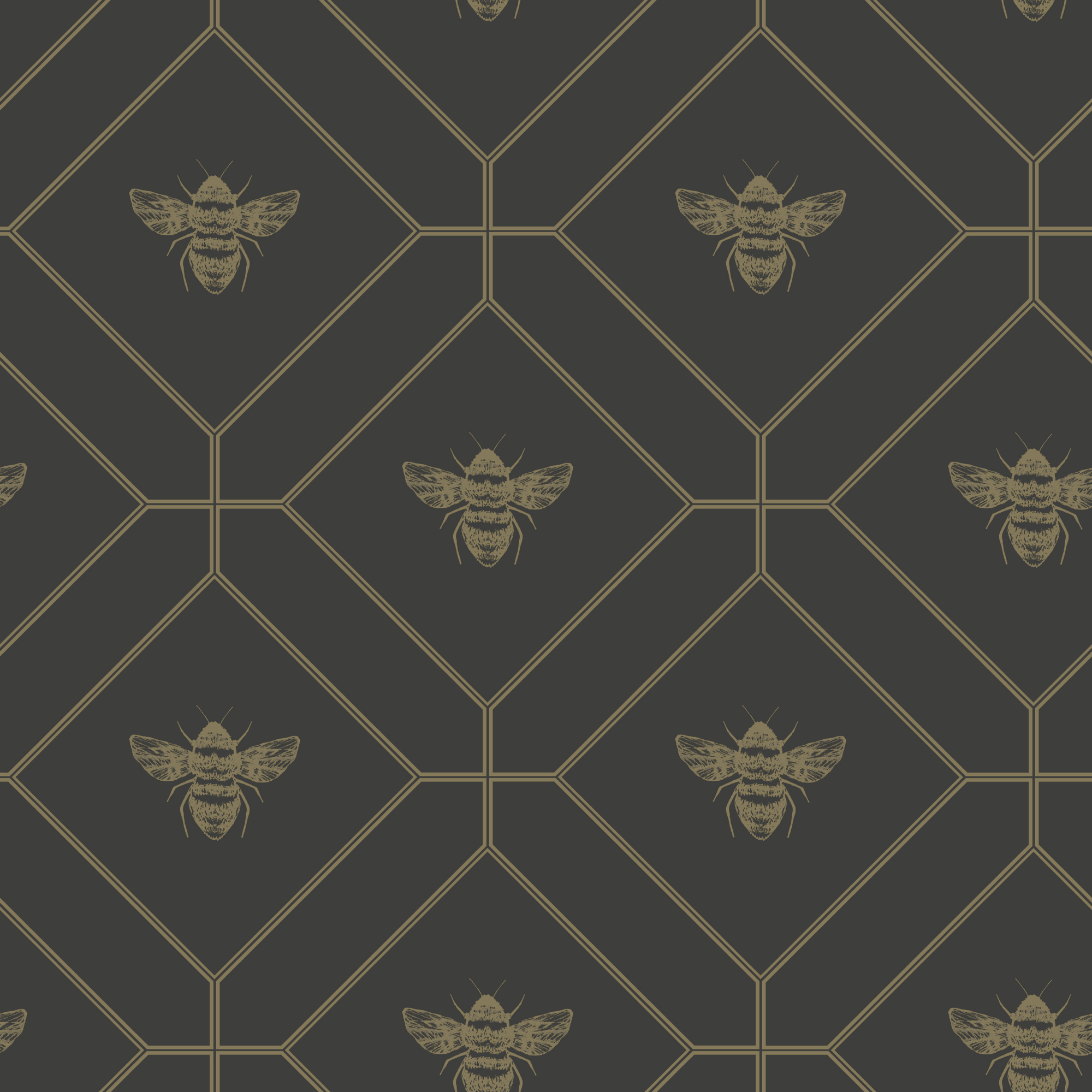Holden Decor Honeycomb Bee Charcoal & Gold Wallpaper - 10.05m x 53cm