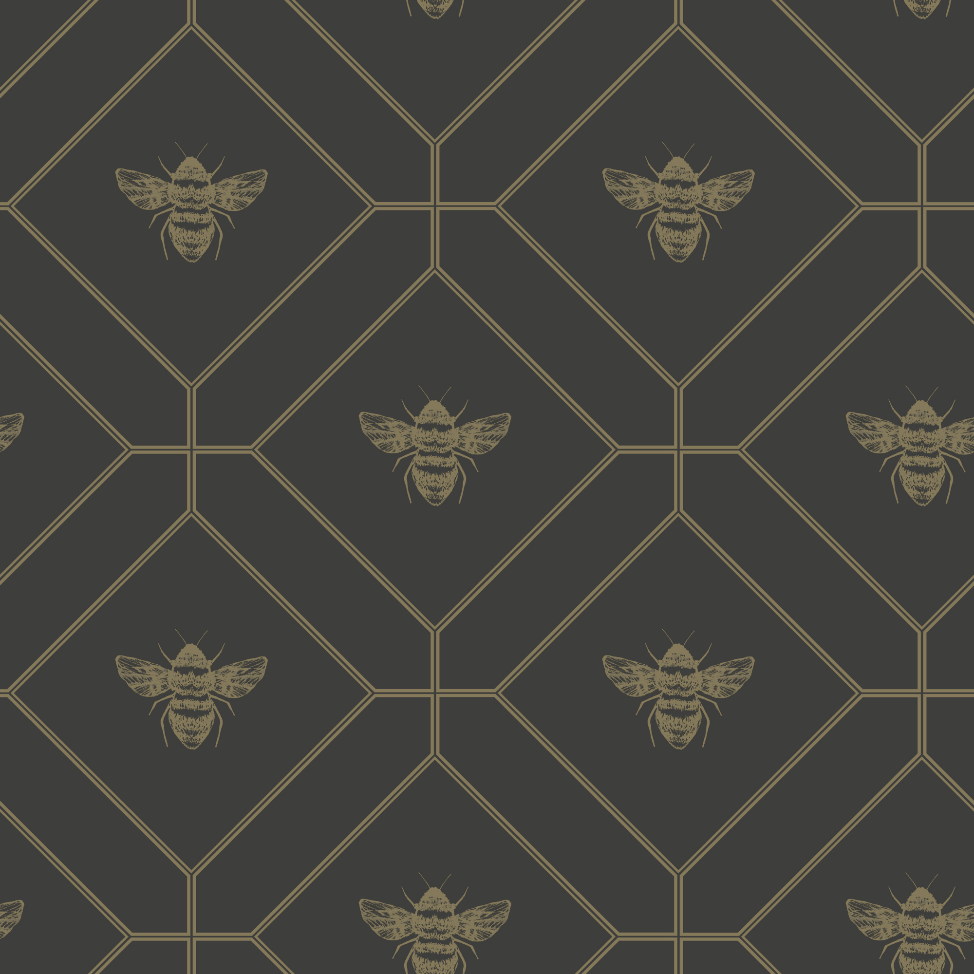 Image of Holden Decor Honeycomb Bee Charcoal & Gold Wallpaper - 10.05m x 53cm