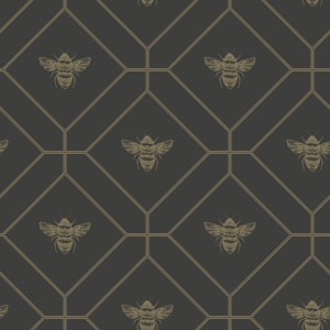 Image of Holden Decor Honeycomb Bee Charcoal & Gold Wallpaper - 10.05m x 53cm