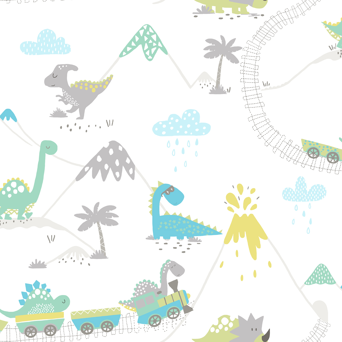 Holden Decor Dino Town Grey & Soft Teal Wallpaper - 10.05m x 53cm