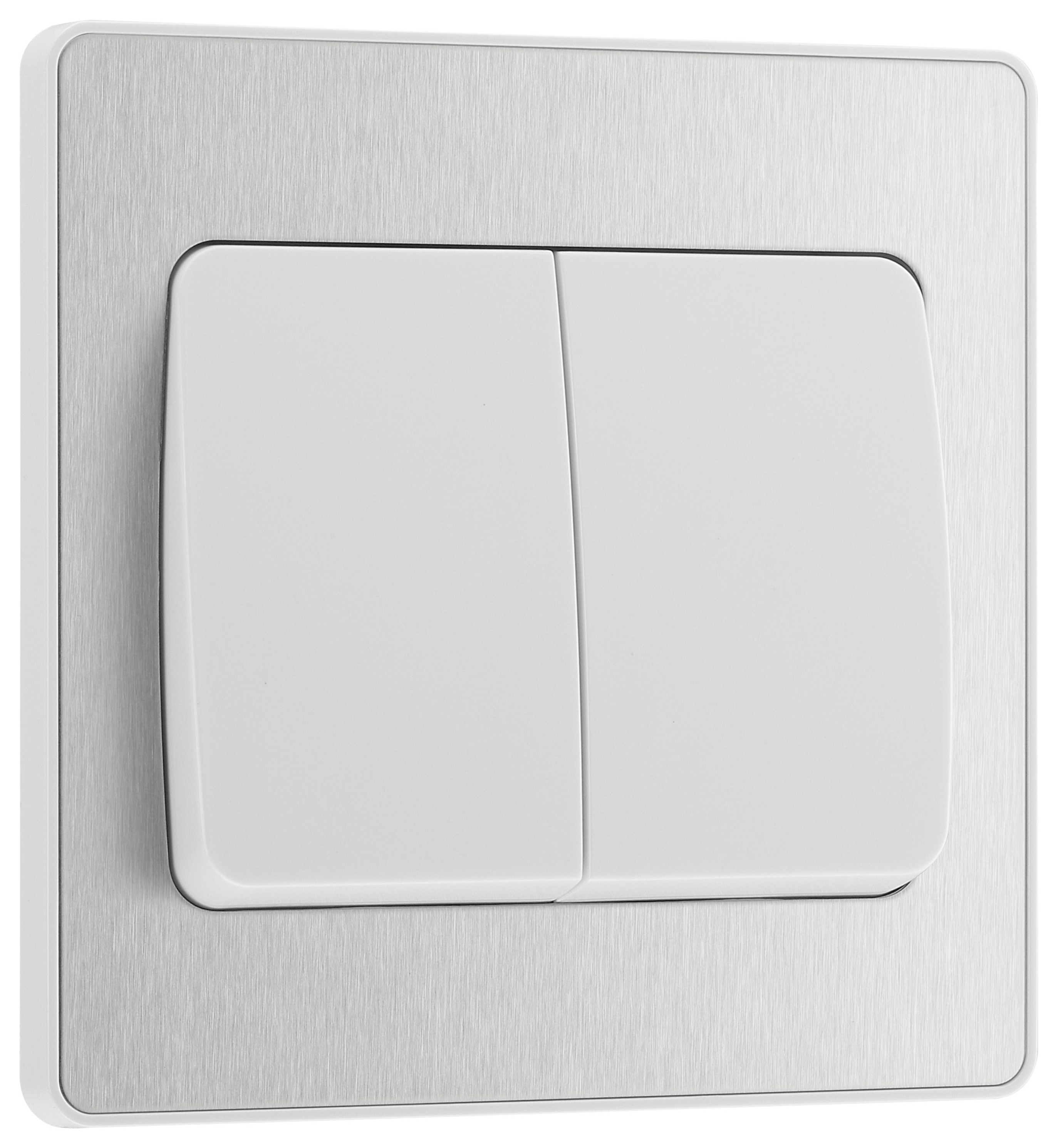 BG Evolve Brushed Steel 20A 16Ax Wide Rocker Double Light Switch - 2 Way