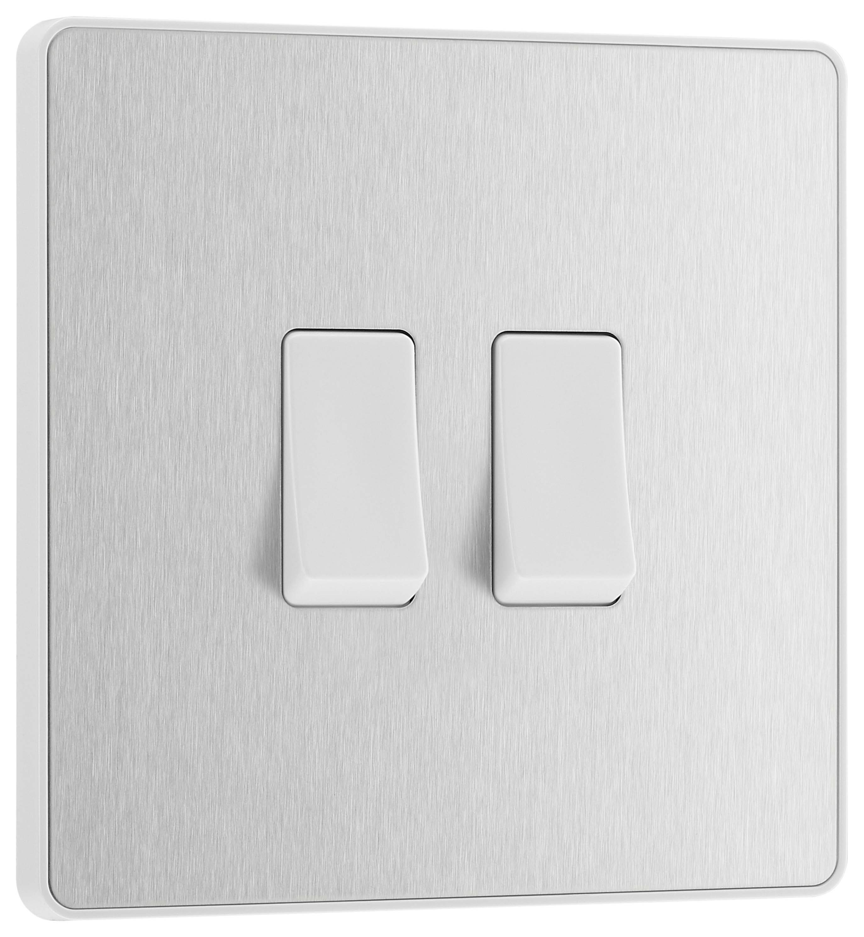 BG Evolve 2 Way 20A 16Ax Double Light Switch - Brushed Steel