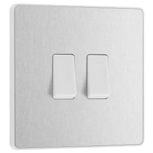 BG Evolve Brushed Steel 20A 16Ax Double Light Switch - 2 Way