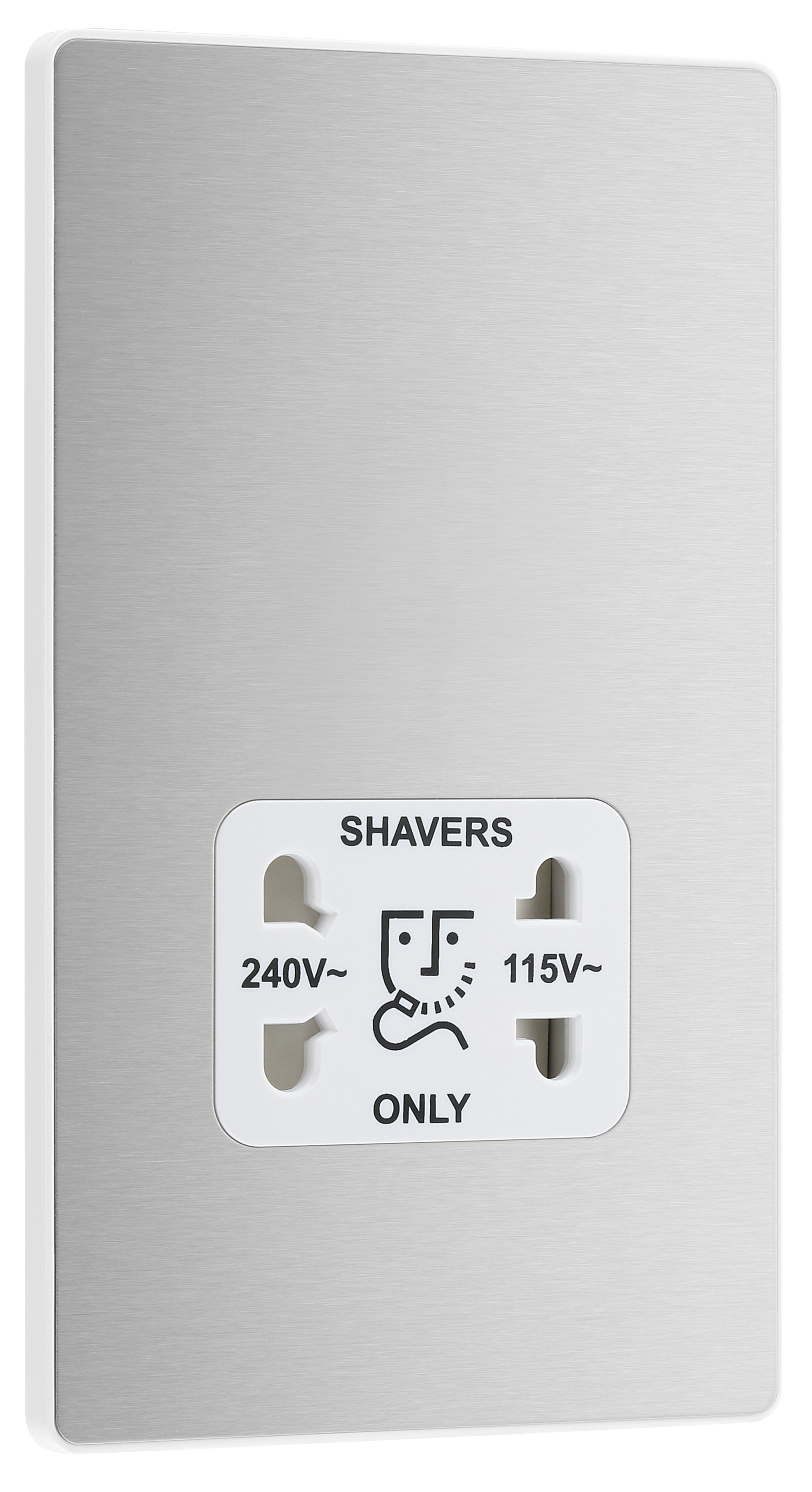 Image of BG Evolve Brushed Steel Dual Voltage Shaver Socket - 115 / 240V