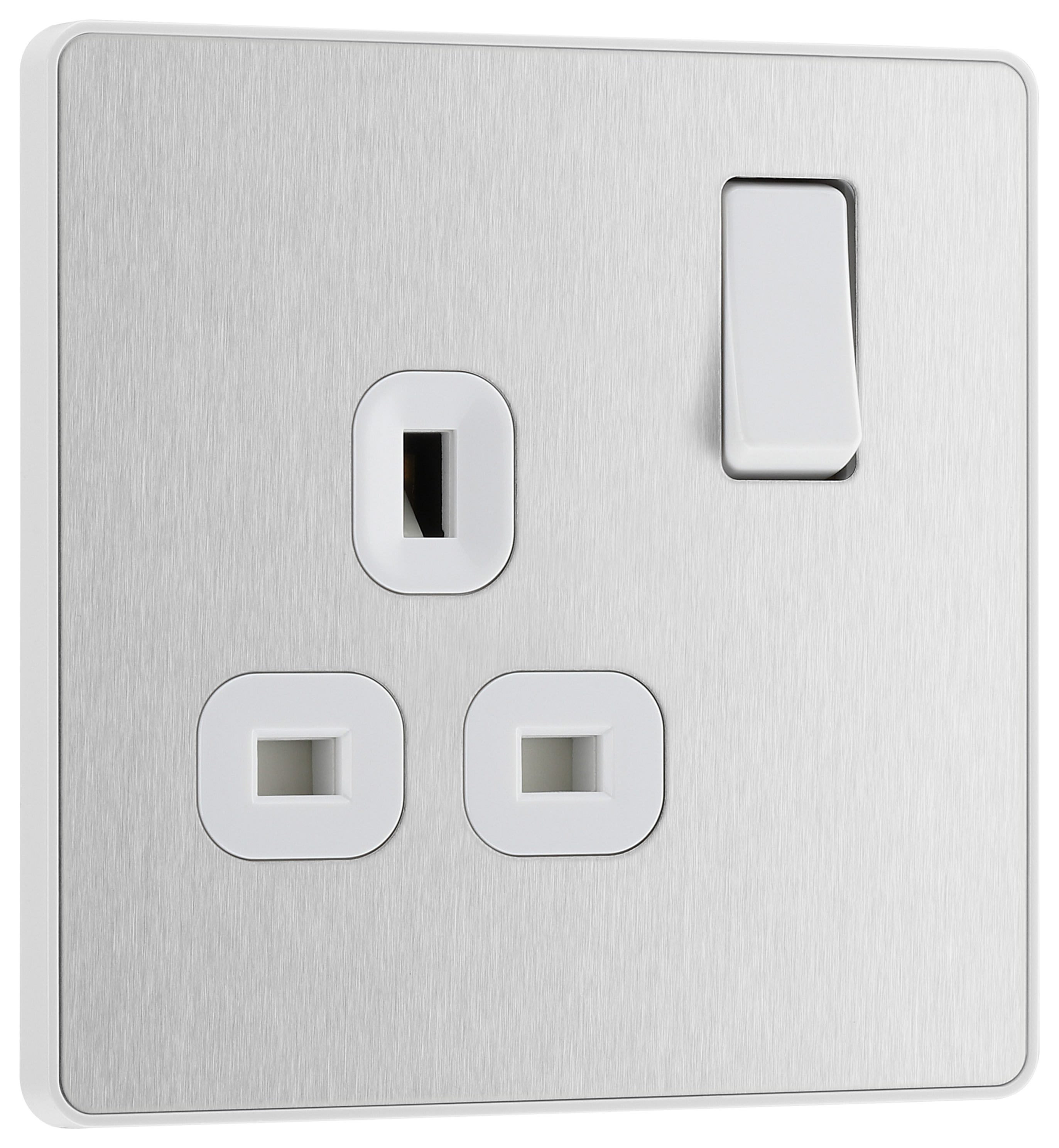 BG Evolve Brushed Steel 13A Single Switched Power Socket Wickes.co.uk