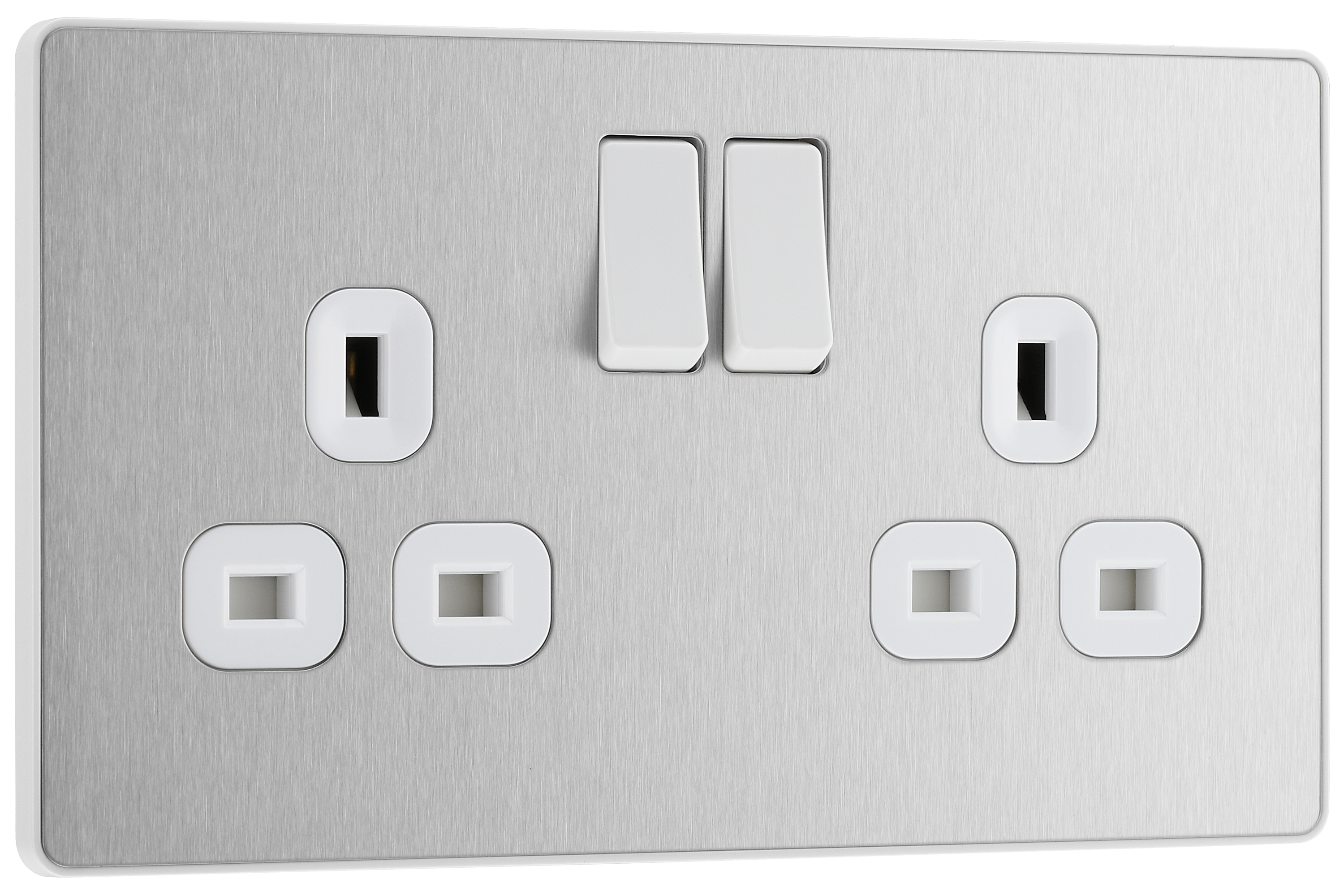 Image of BG Evolve Brushed Steel Double Switched 13A Power Socket