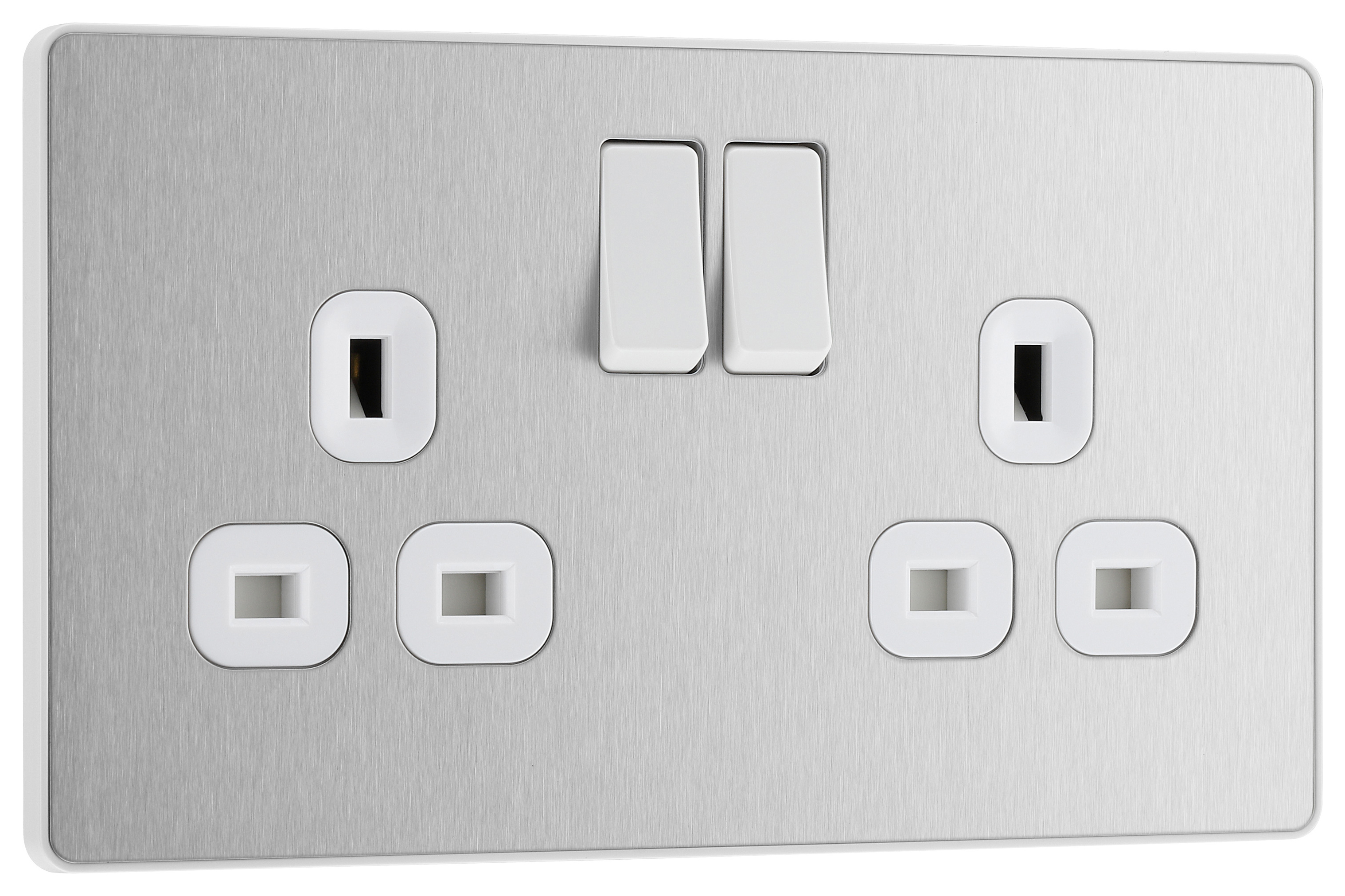 BG Evolve Double Switched 13A Power Socket - Brushed Steel