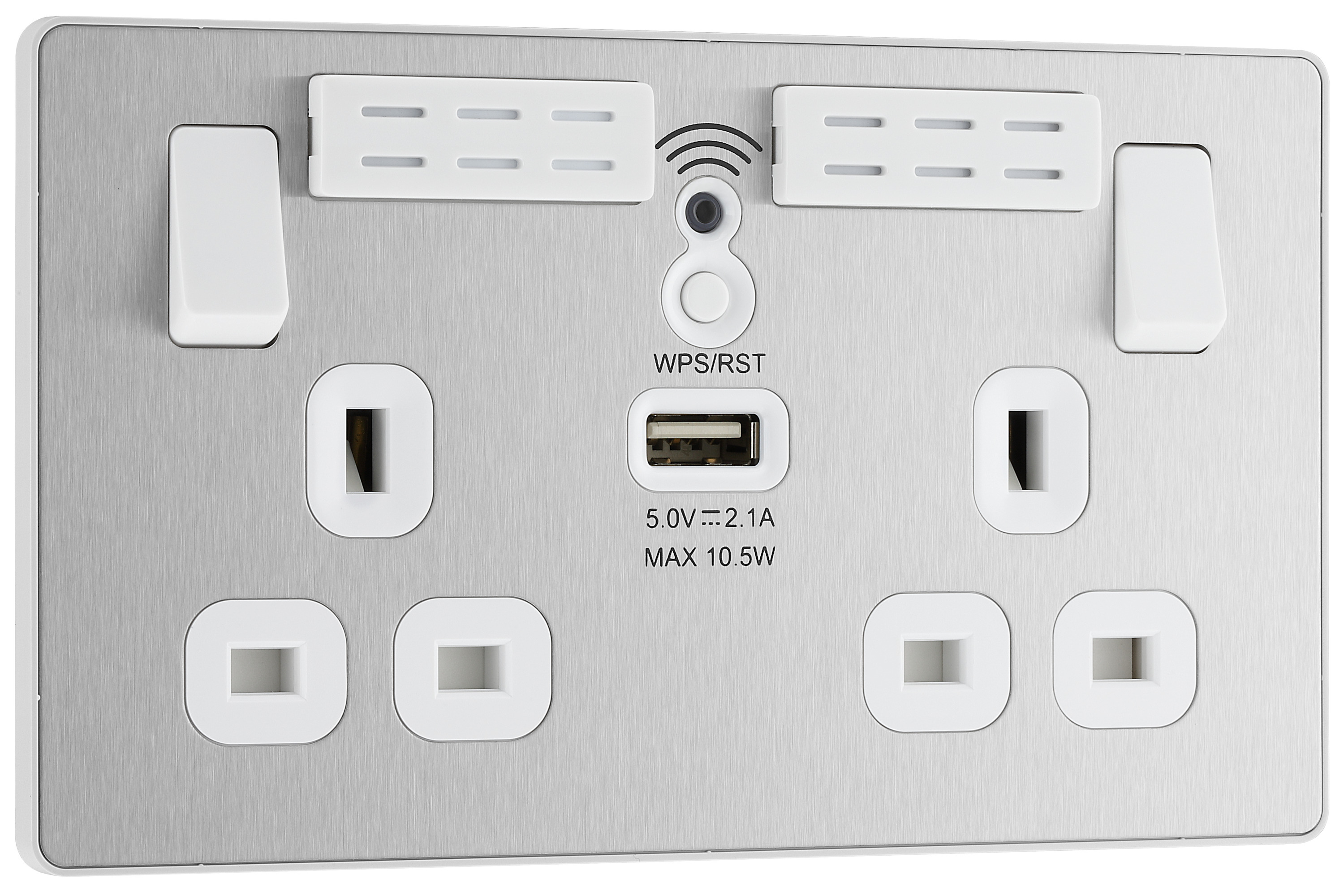 BG Evolve 13A Wi-Fi Extender Double Switched Power Socket with 1 x USB (2.1A) - Brushed Steel