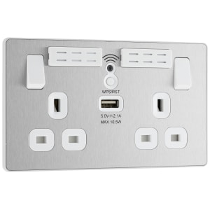 BG Evolve Brushed Steel 13A Wifi Extender Double Switched Power Socket with 1 x USB (2.1A)