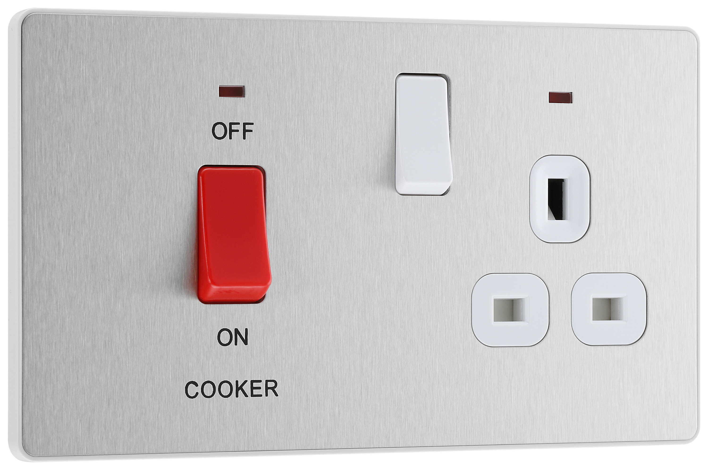 Image of BG Evolve Brushed Steel Cooker Control Socket, Double Pole Switch With Led Power Indicators