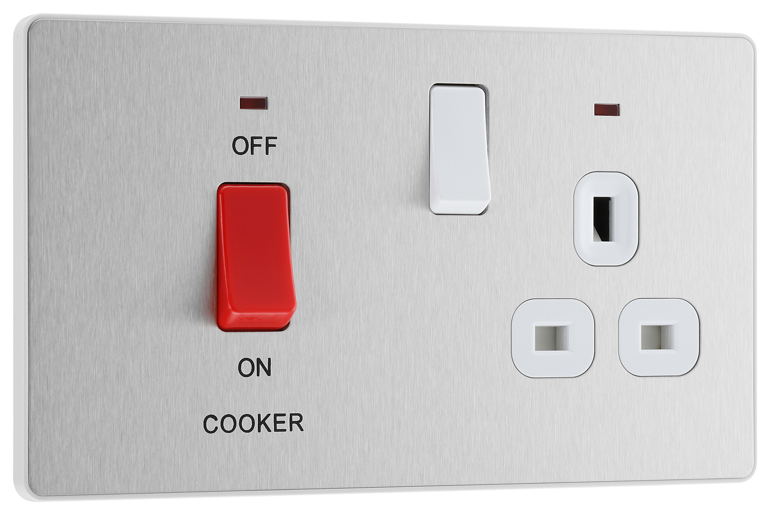 BG Evolve Cooker Control Socket, Double Pole Switch With Led Power Indicators - Brushed Steel