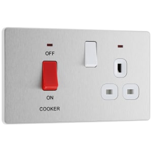 BG Evolve Brushed Steel Cooker Control Socket, Double Pole Switch With Led Power Indicators