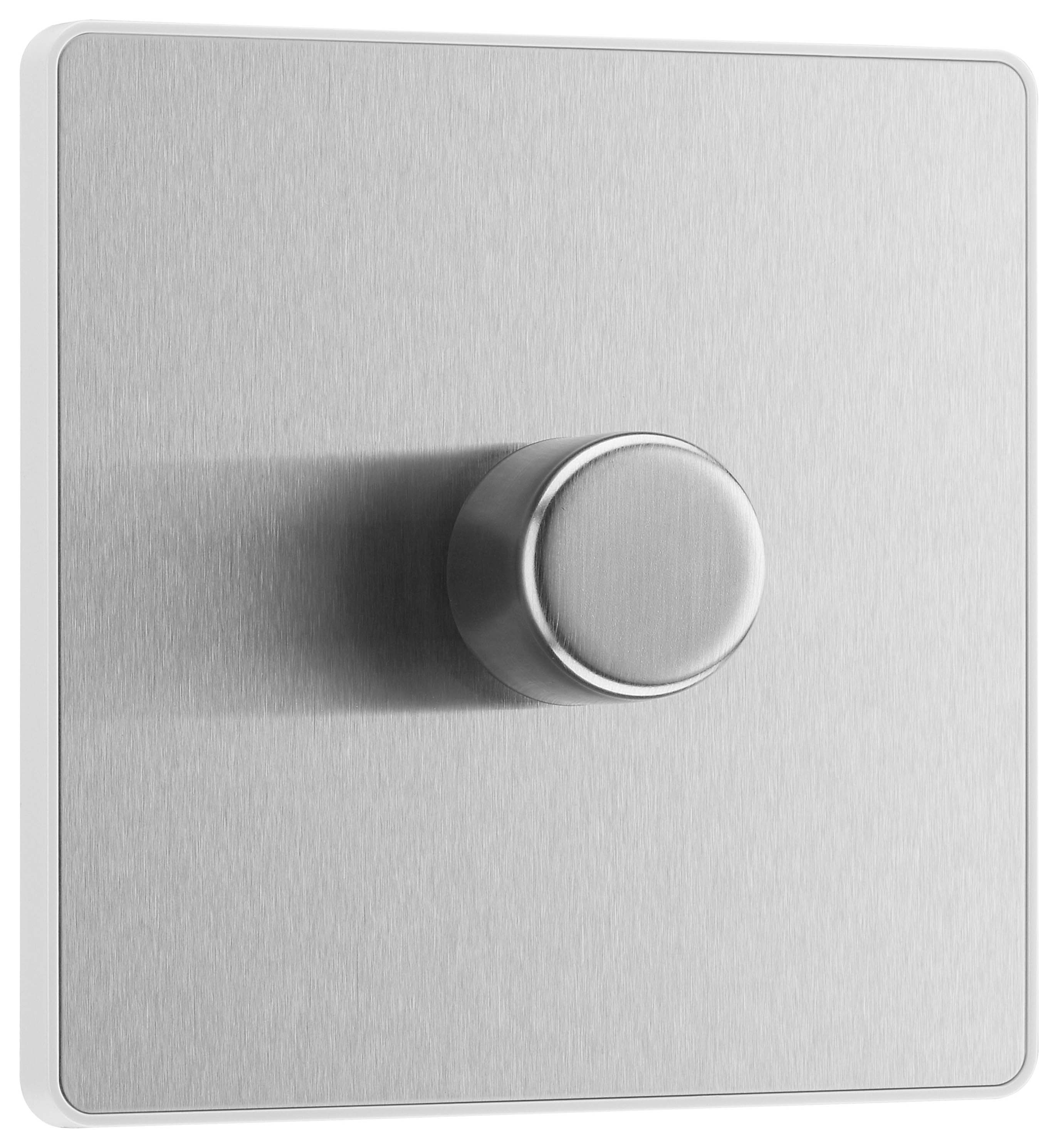 BG Evolve 2 Way Trailing Edge Led Push On / Off 200W Single Dimmer Switch - Brushed Steel